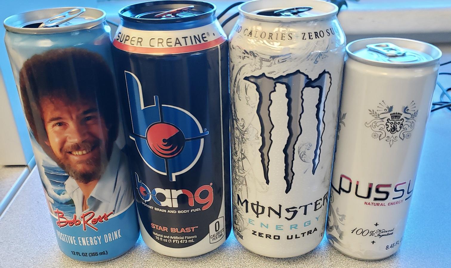 These Energy drinks are getting out of control. Bob Ross Bang Monster