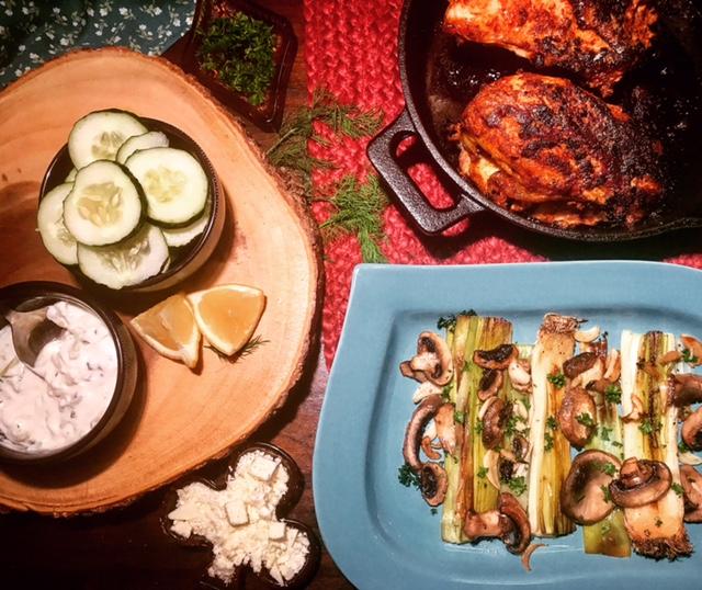 Harissa Split Chicken Breast with Garlic Lemon Braised Leeks and
