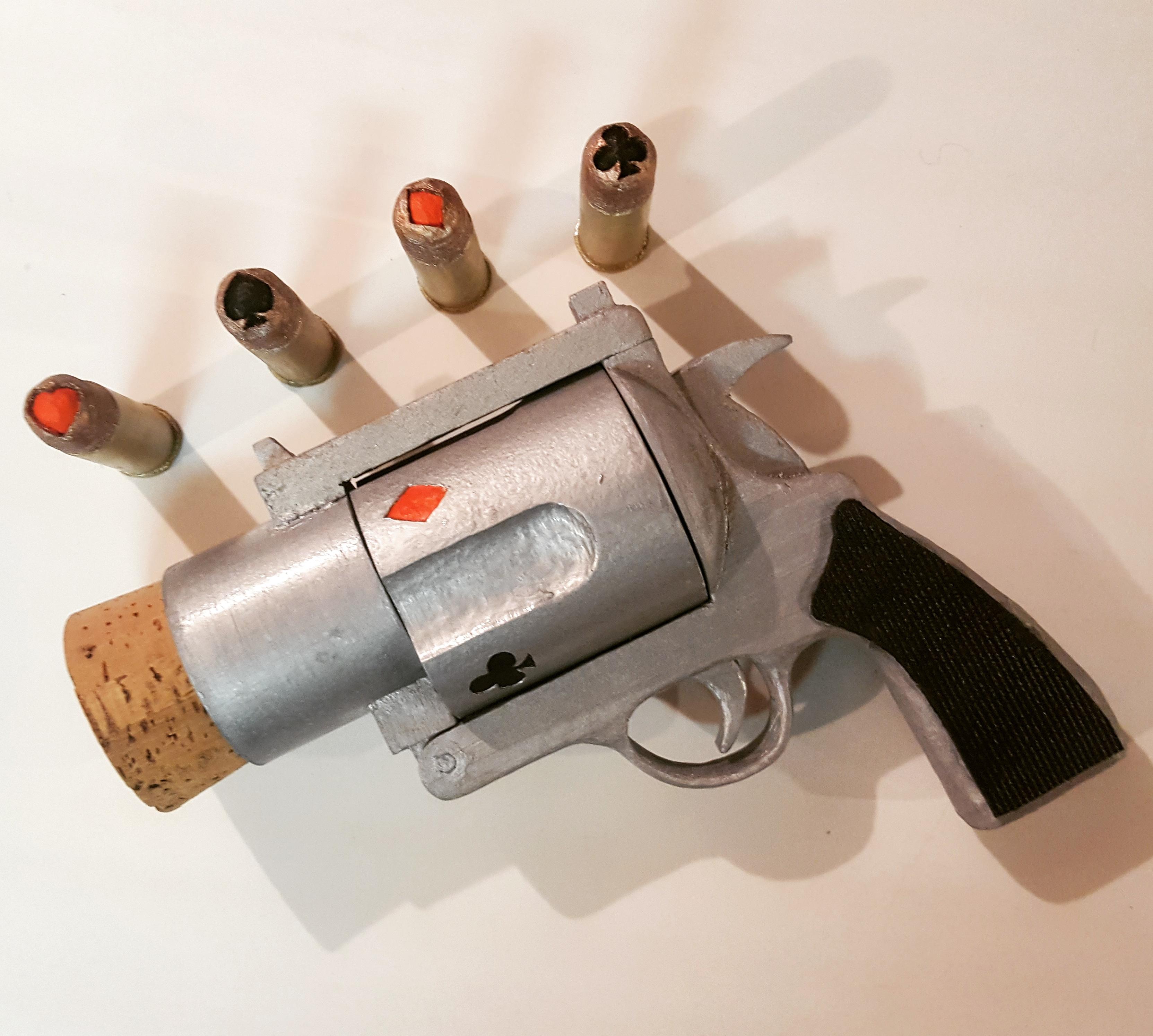 [self] Made this Harley Quinn cork gun prop for my girlfriend for