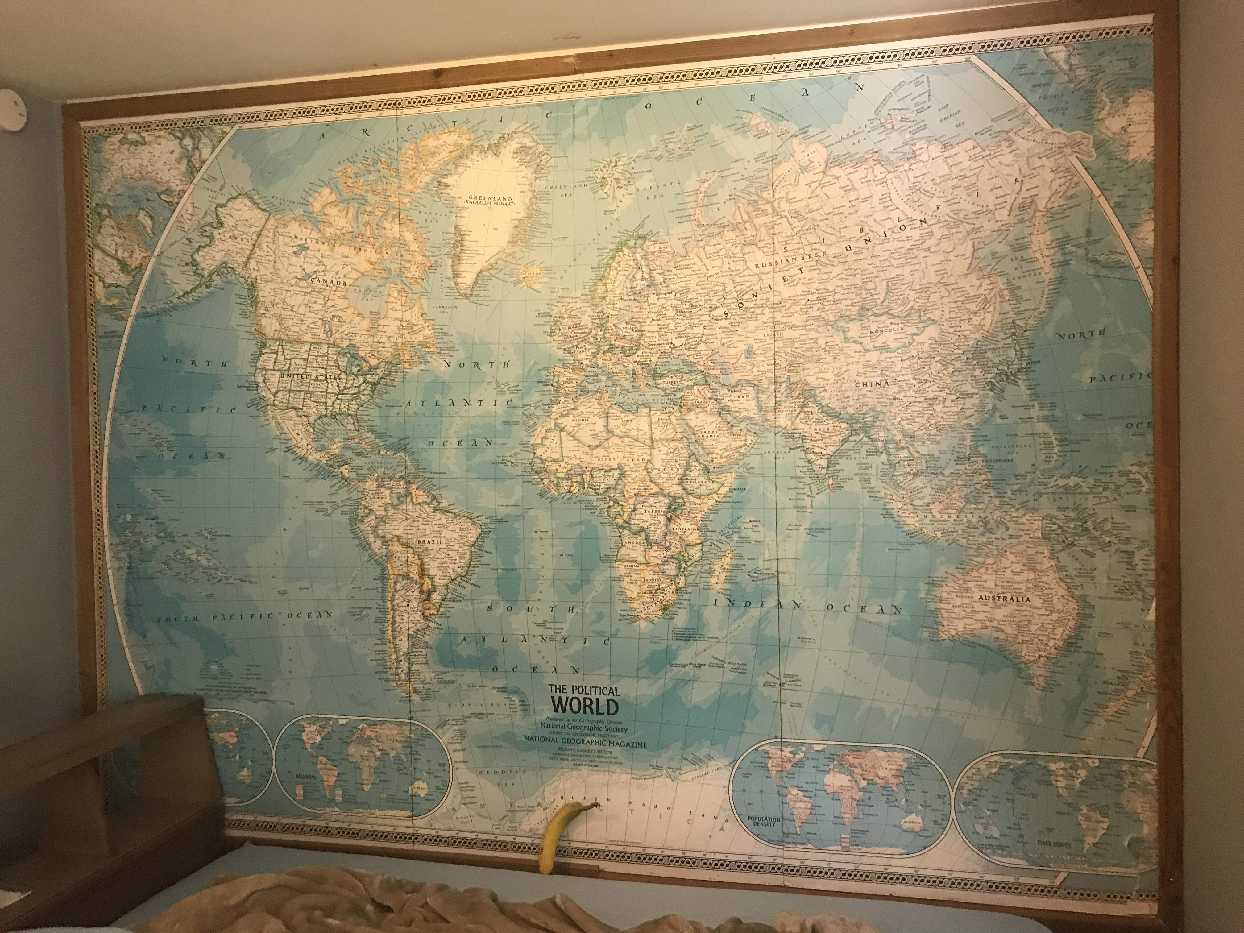 Giant World Map For Wall This giant world map on my wall from 1981. mildlyinteresting