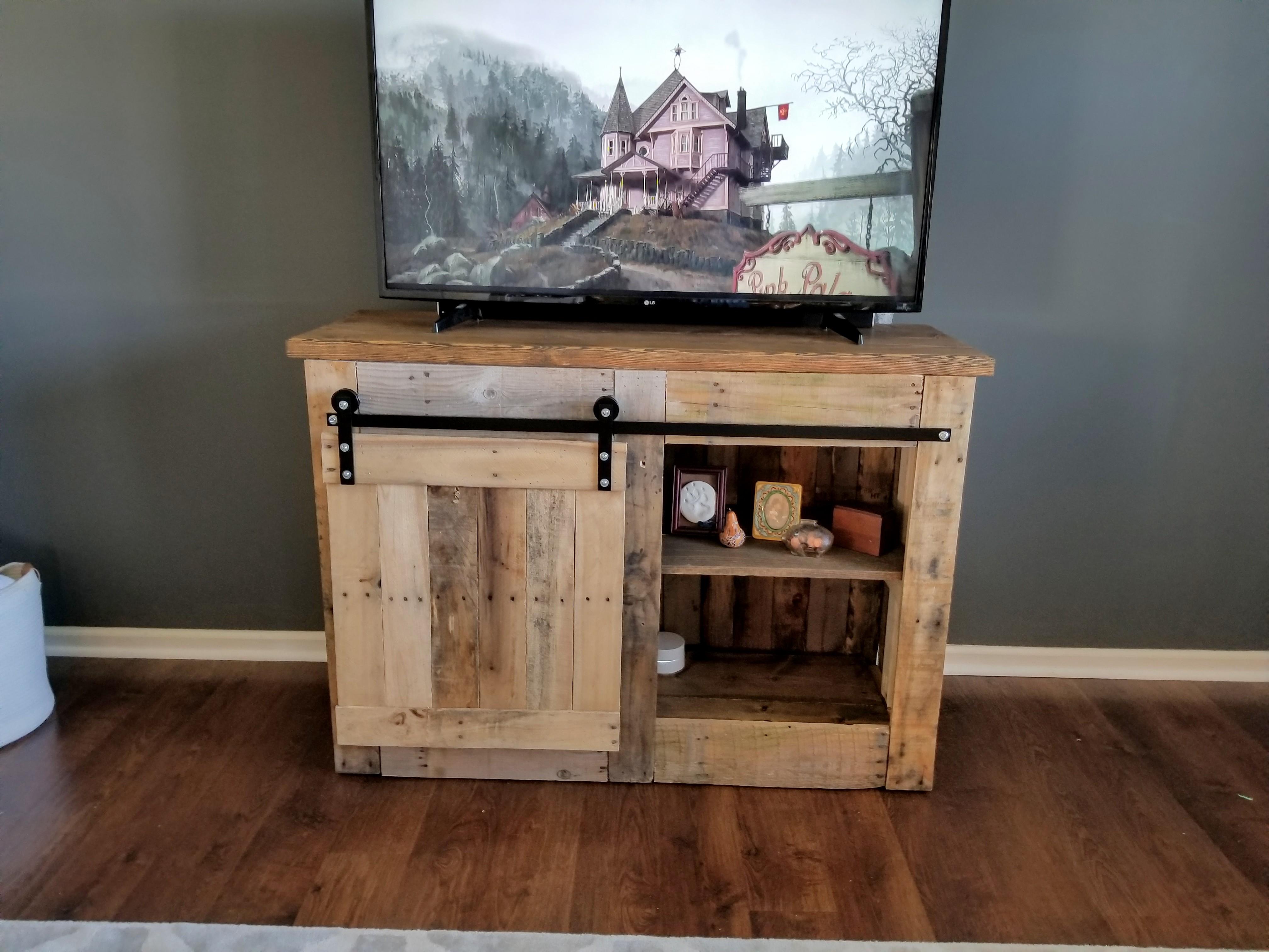 TV Stand. First time working with reclaimed wood. Made my own hardware