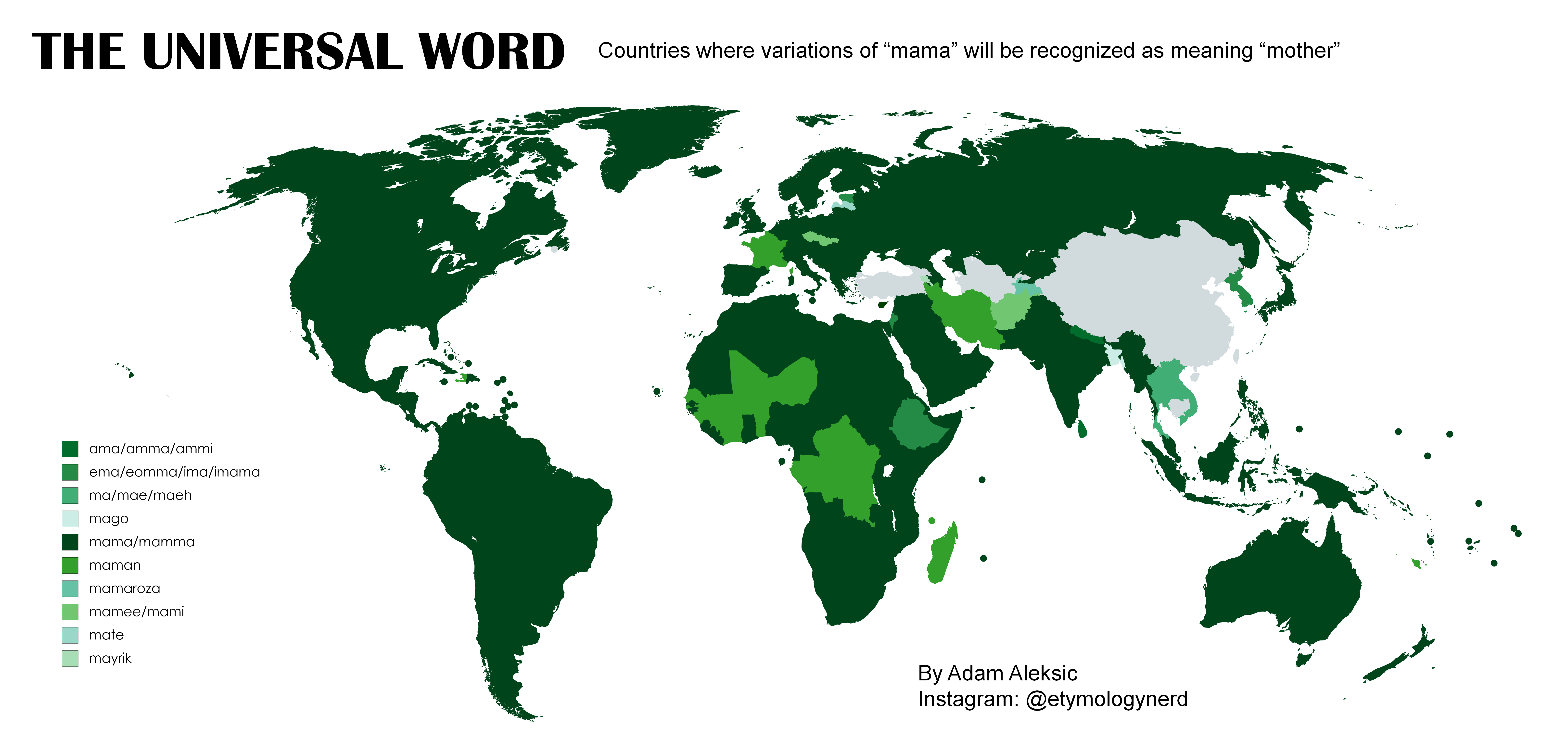 Countries where variations of "mama" will be recognized as meaning