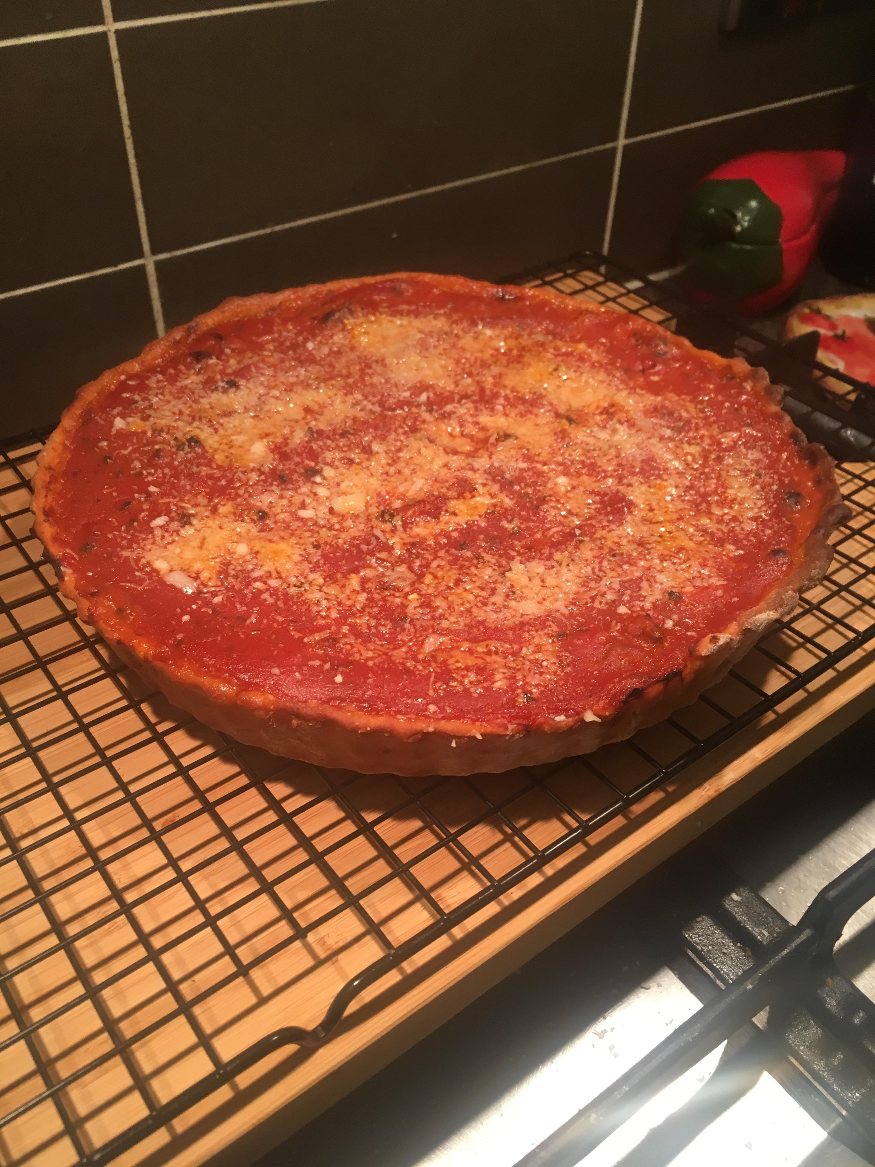 [Homemade] Italian Sausage Deep Dish Pizza r/food