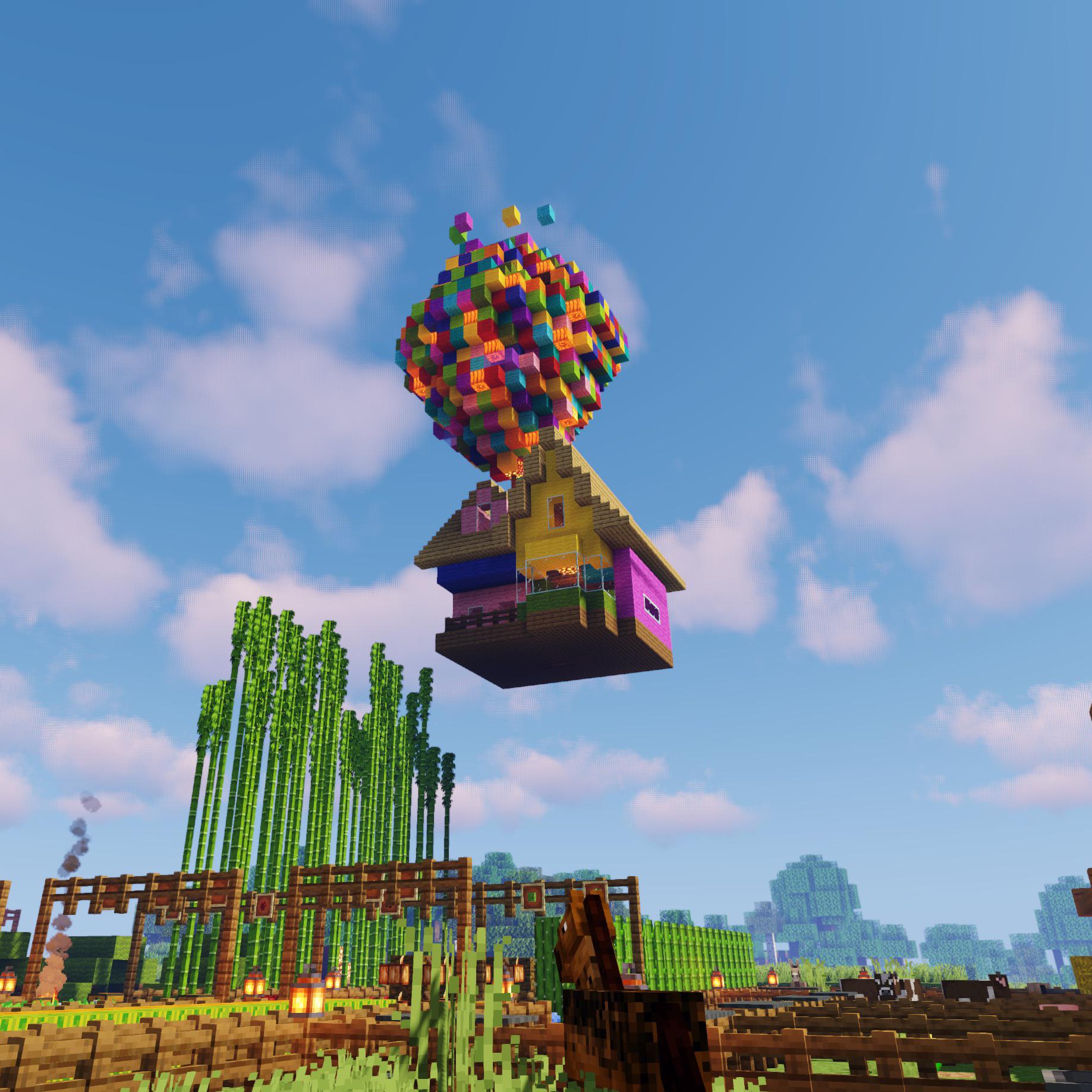 Just finished our floating UP house! r/Minecraft