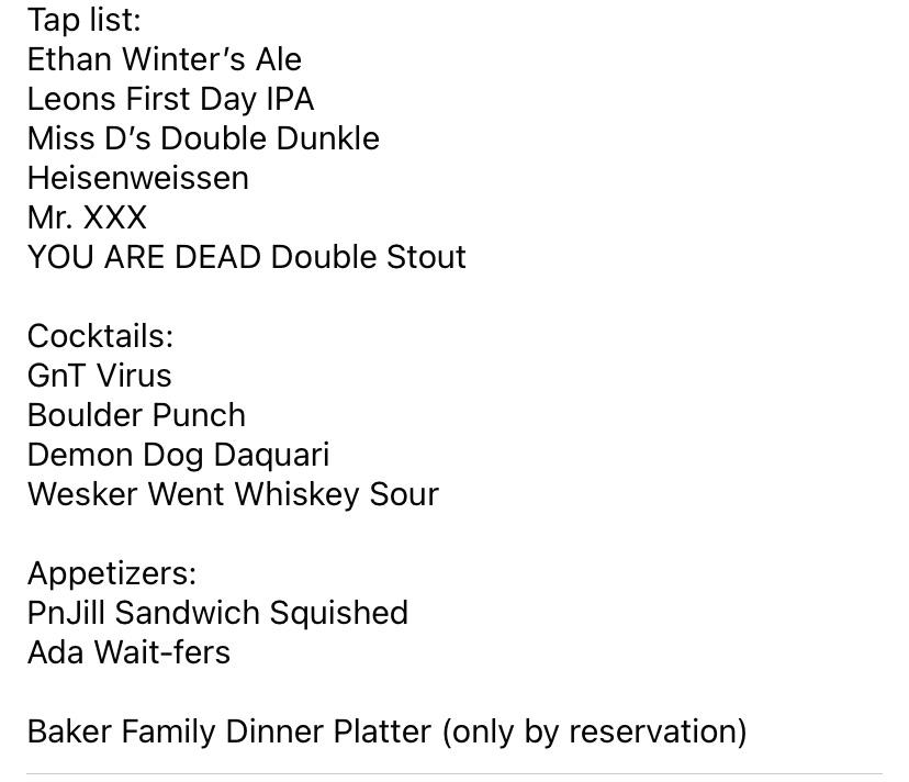 Resident Evil Brew Pub Menu r/residentevil