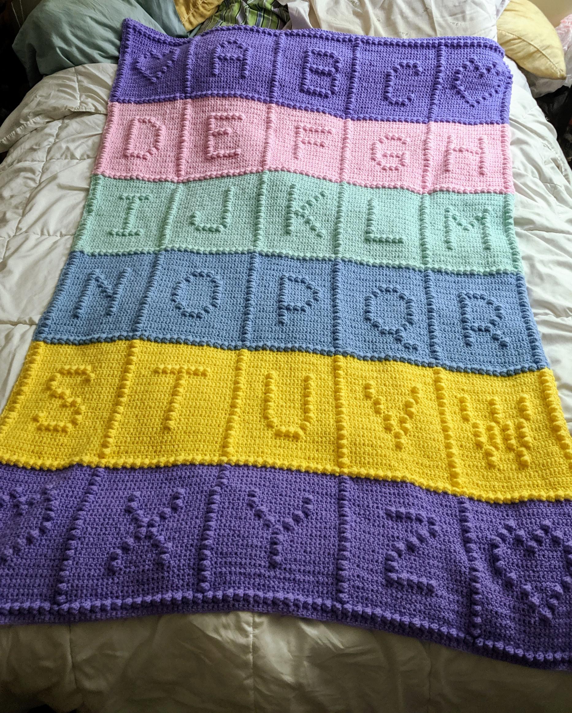 ABC Bobble Blanket. Took 2 months on and off. For a family member's
