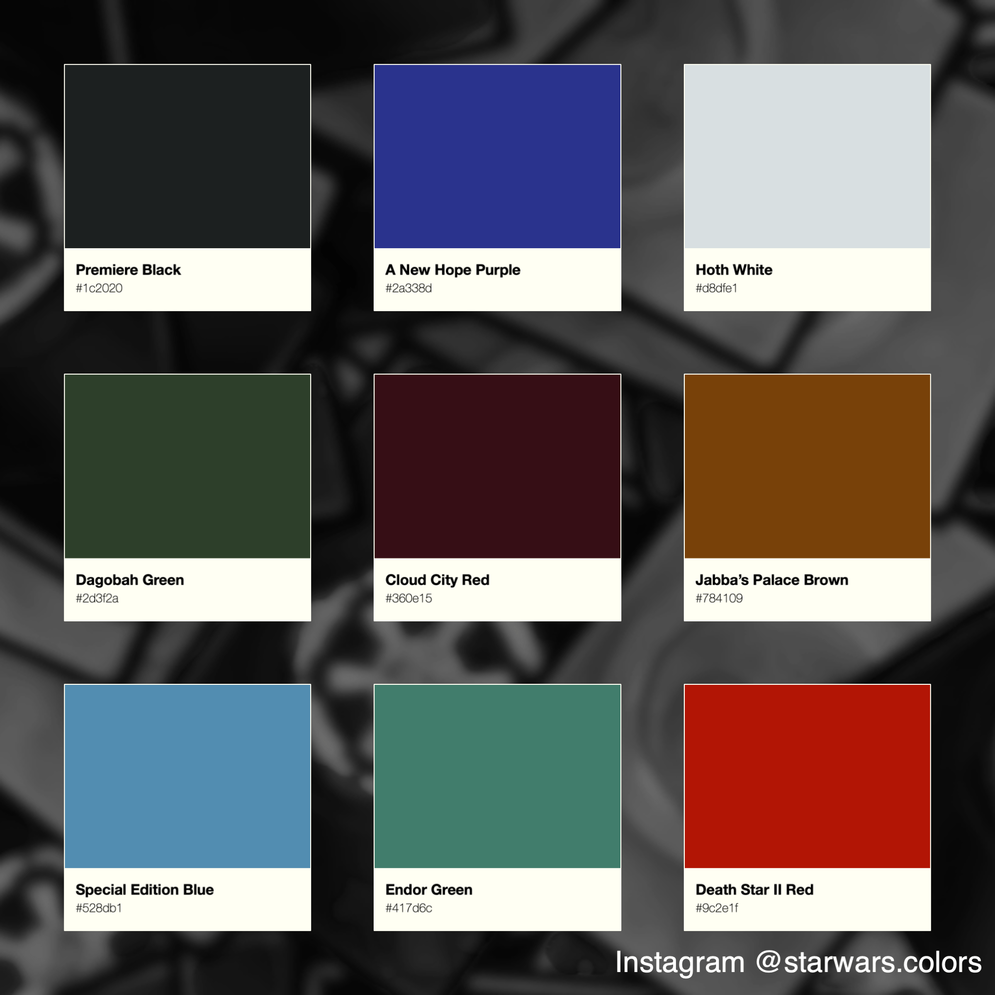 I run an Instagram account where I post Star Wars colour swatches. Here