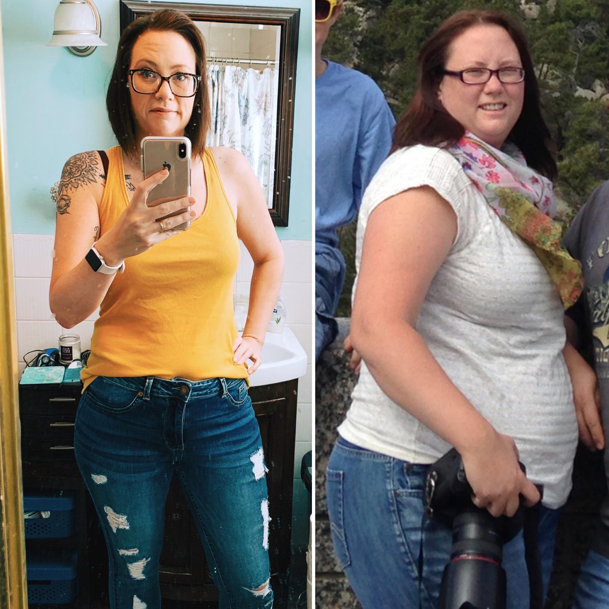 F/38/5’9” [287lbs > 180lbs = 107lbs] Just over a year. Still not considered “normal” weight, but