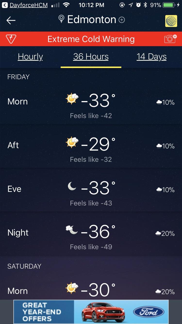 Tomorrow night’s wind chill warning for Edmonton, Canada weather