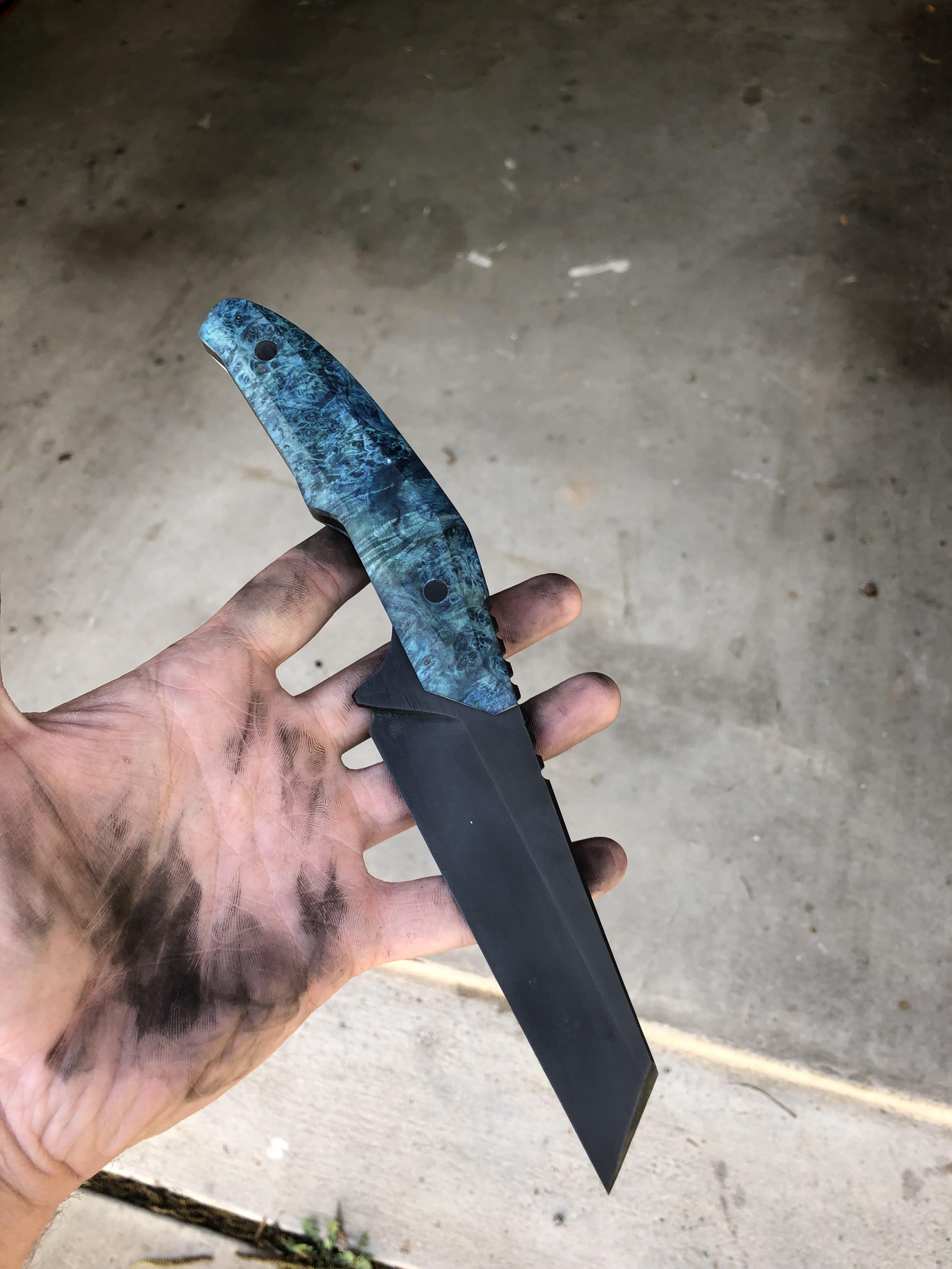Triple etch black and blue box elder burl r/knifemaking