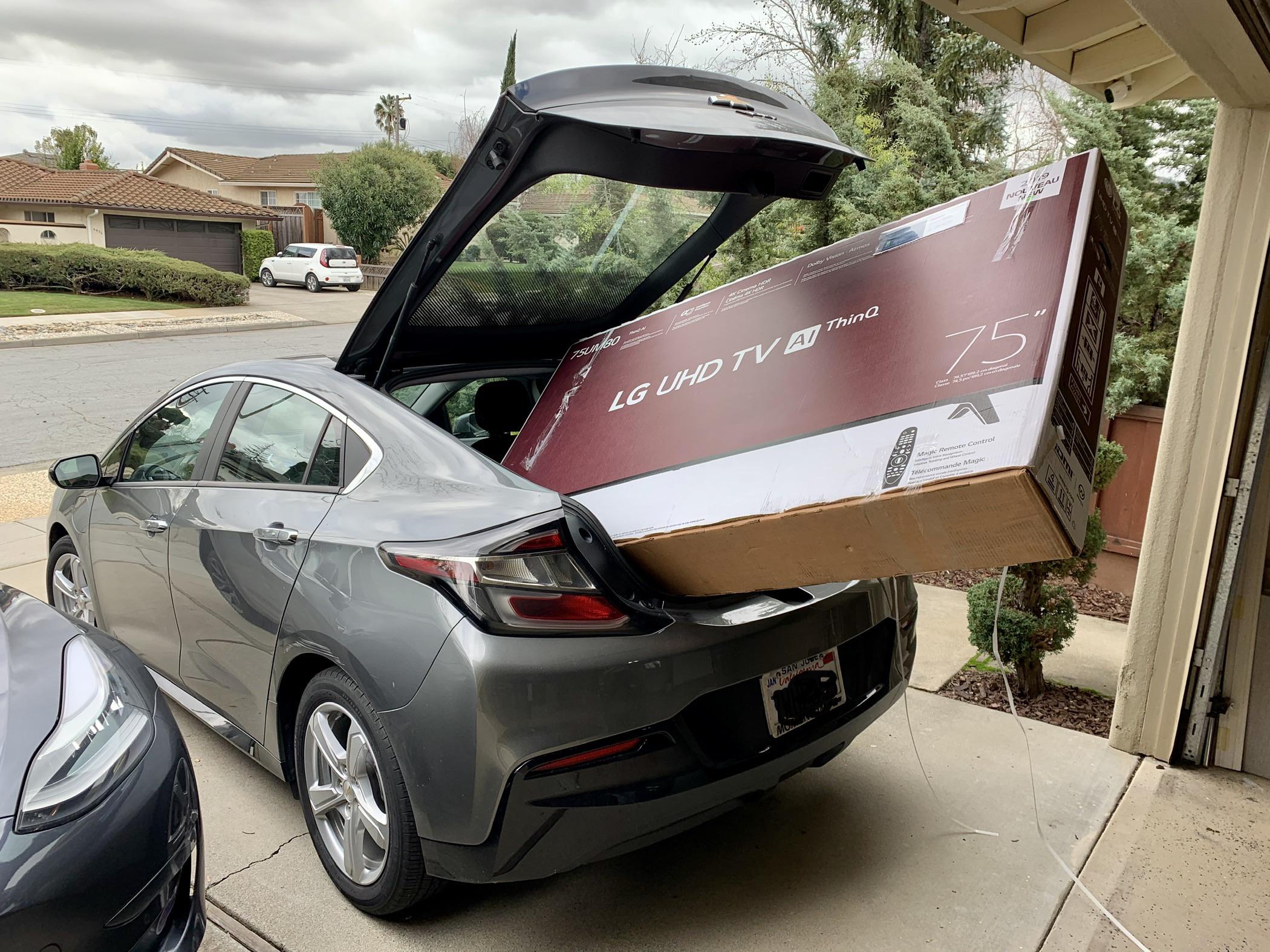 75” TV in a Volt...not saying it’s the best idea but it did fit. r/volt