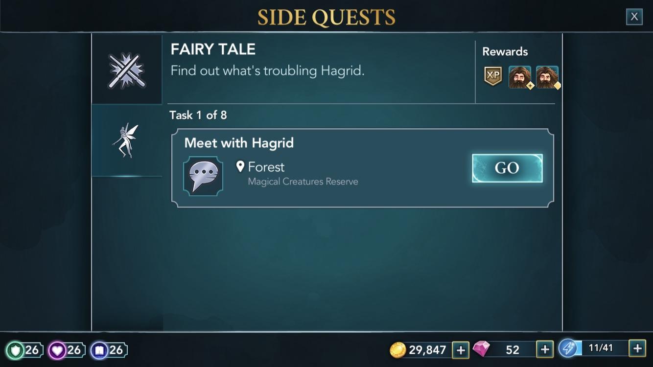 Fairy Tale Side Quest available to unlock friendship with Hagrid! r