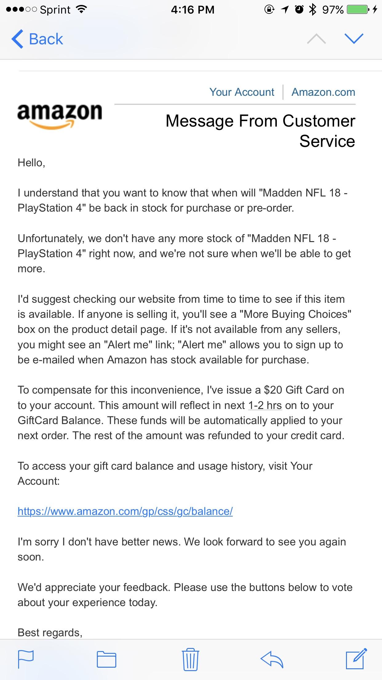 I asked Amazon Customer Service "When will Madden NFL 18 PlayStation