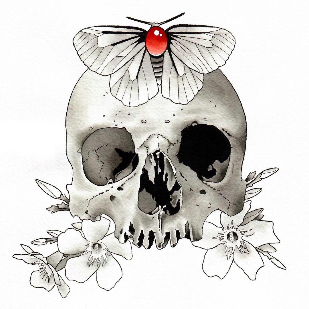 Skull Tattoo Design, Watercolor, 8” x 10” r/Art