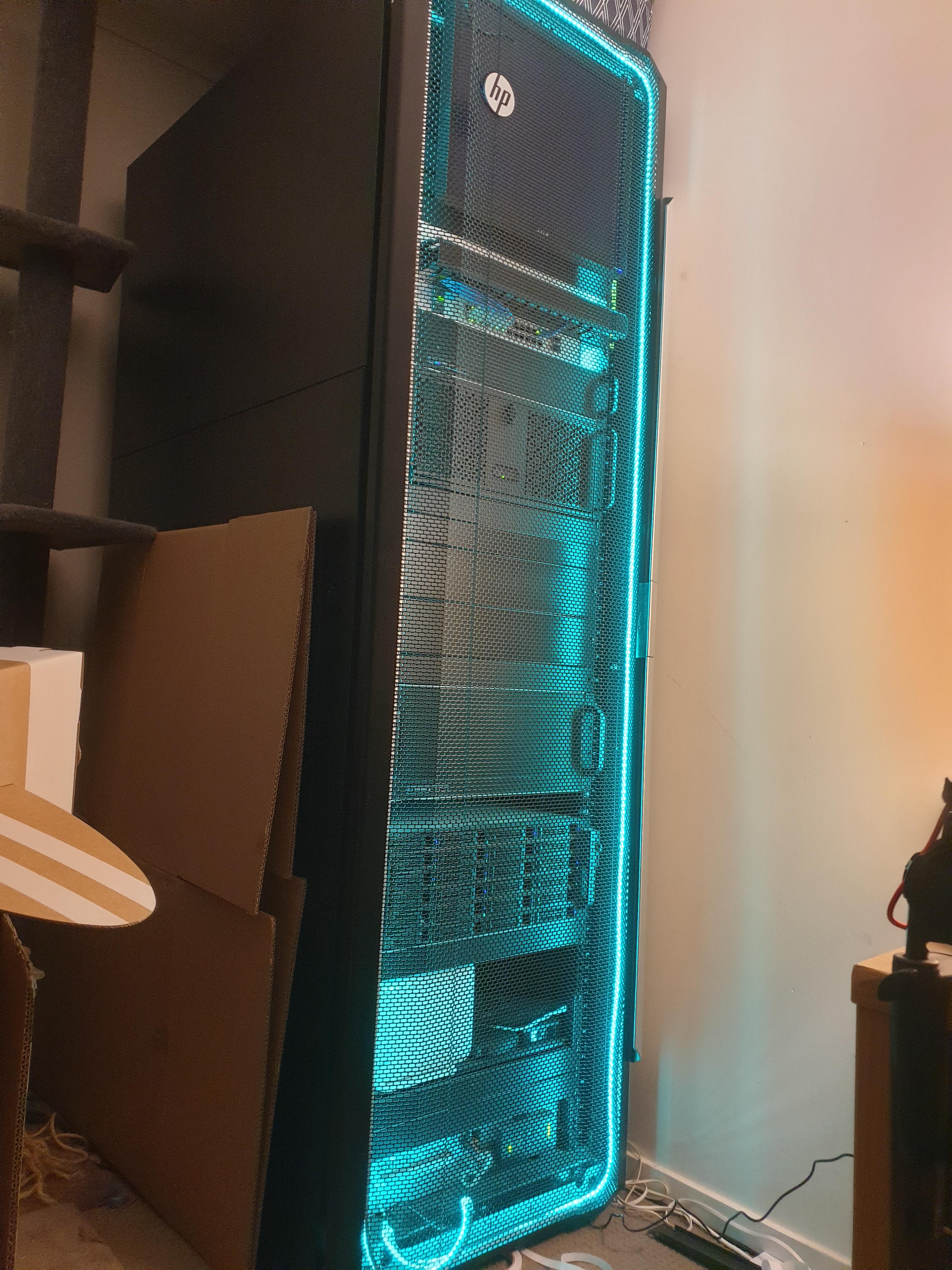 Finally installed LED lighting in my server rack homelabmasterrace