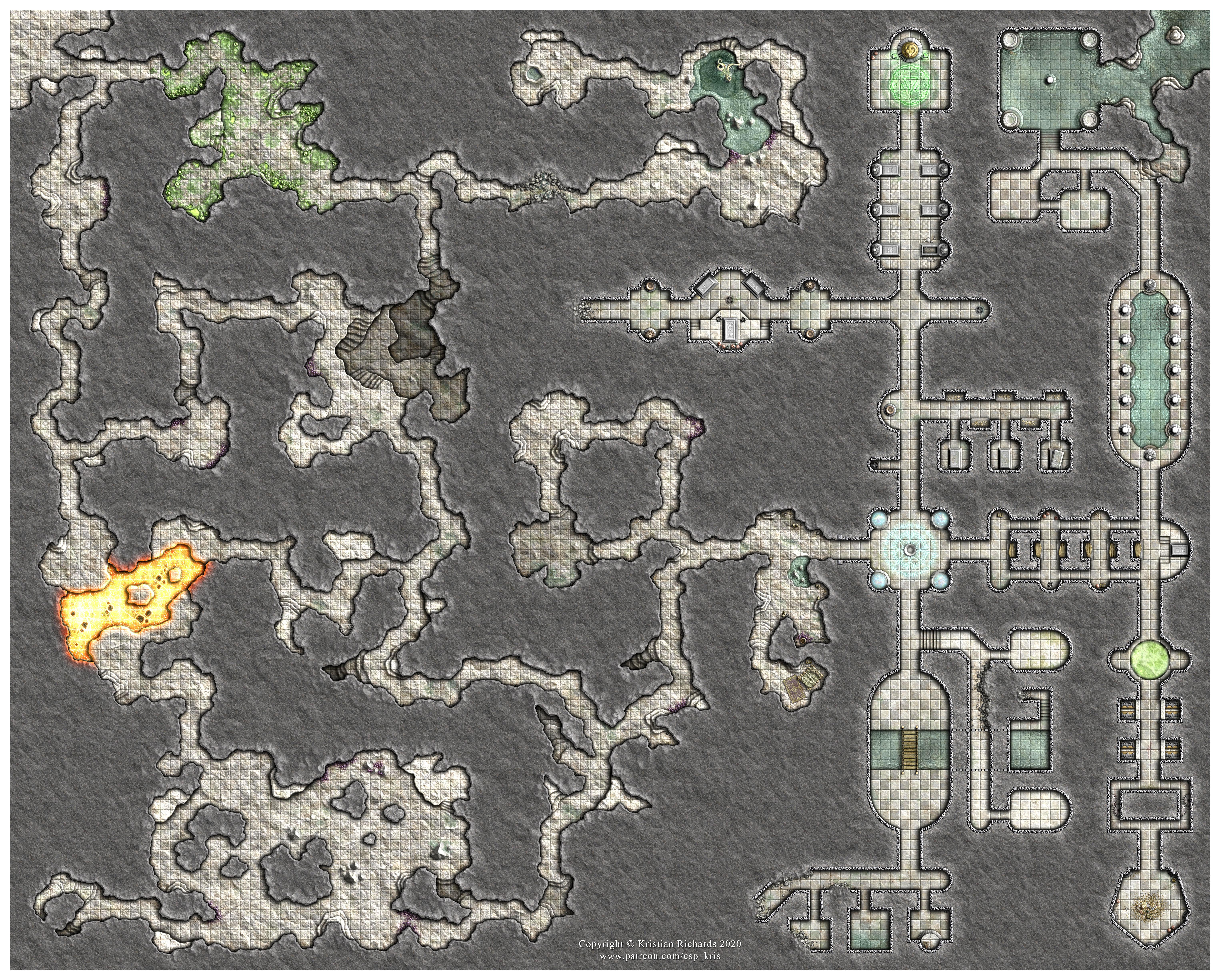 Sprawling caves that lead into a tomb complex r/dndmaps