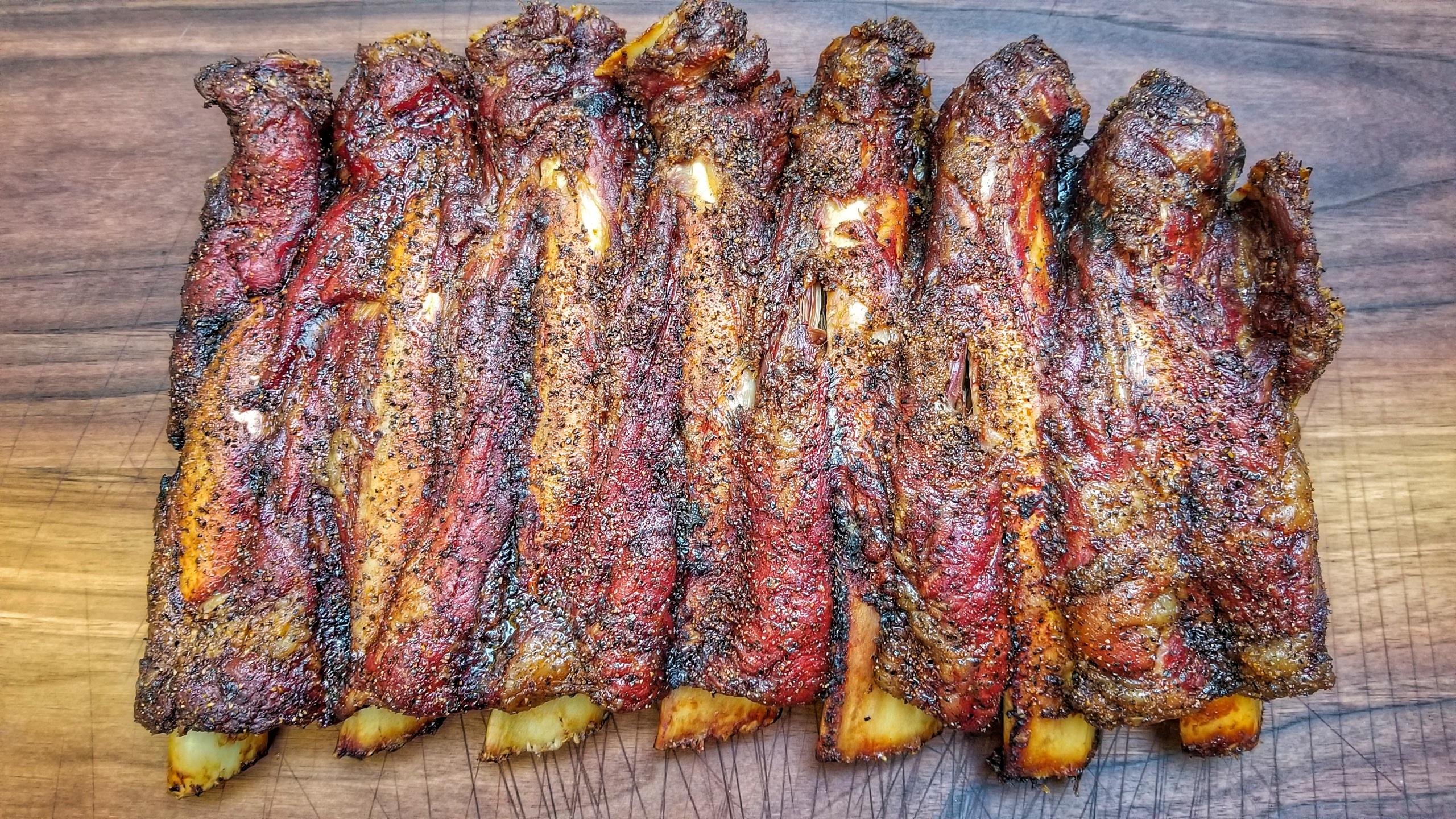 Beef back ribs trimmed off a prime grade prime rib roast, rubbed up