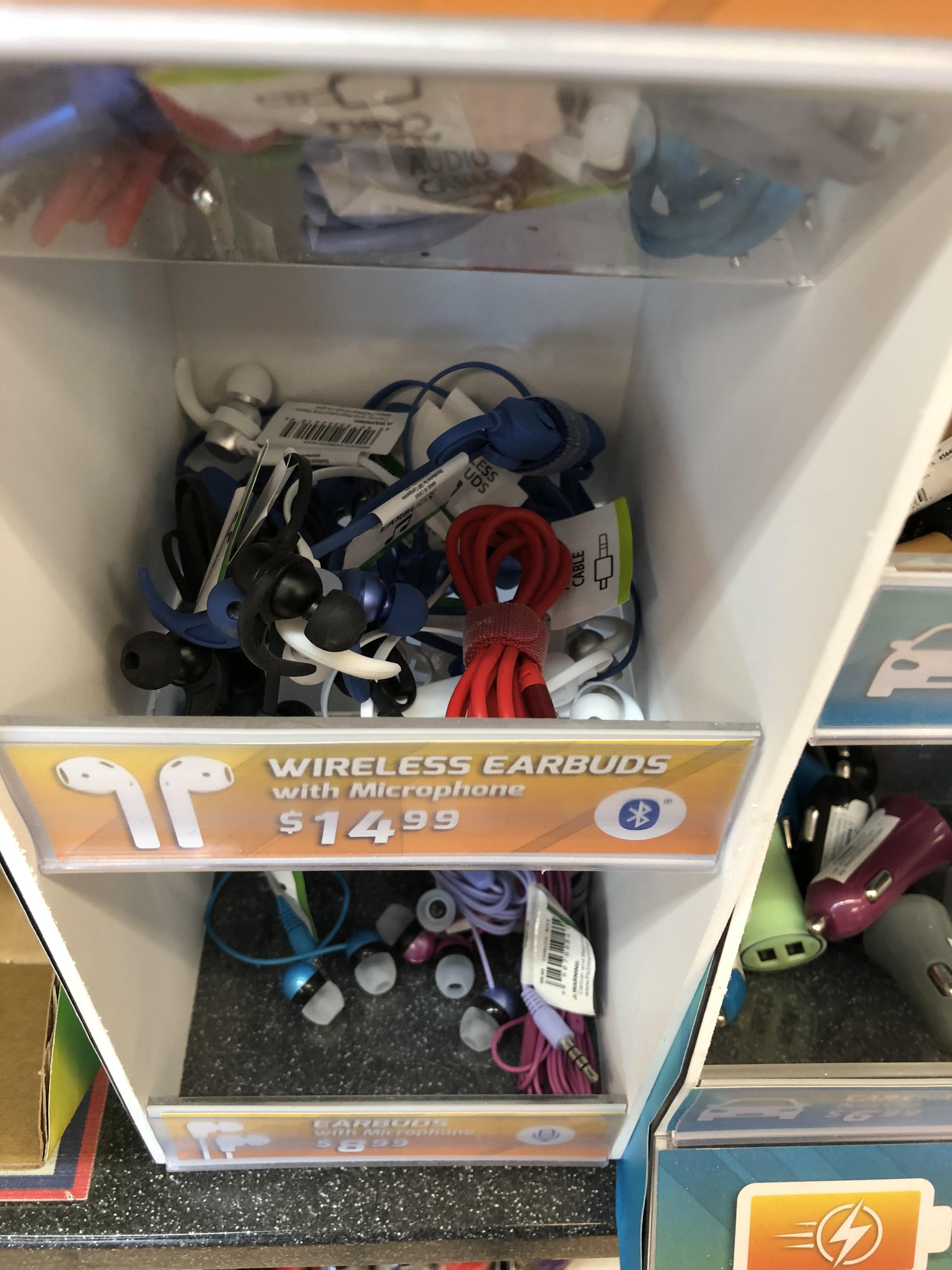 This gas station sells earbuds without packaging, so anyone could put