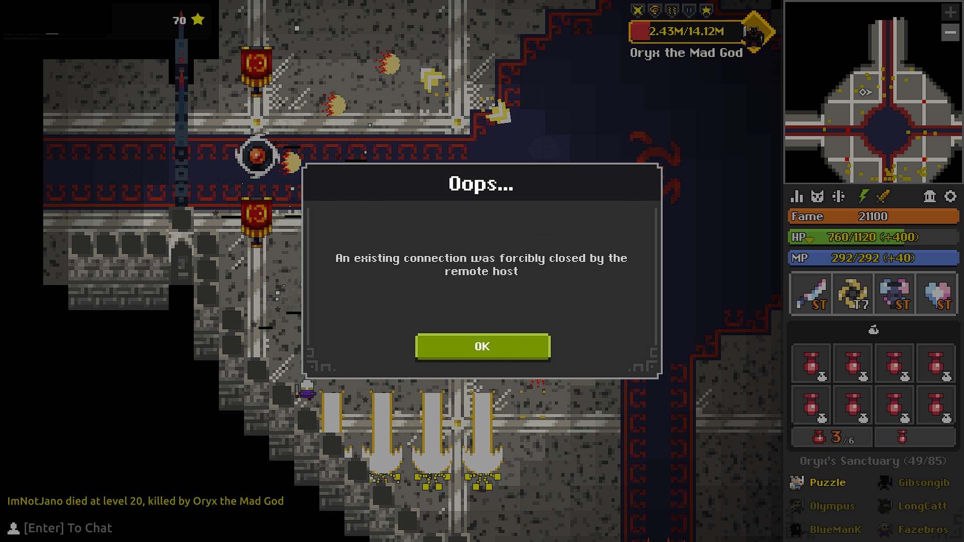 This keeps happening since the wine cellar event r/RotMG