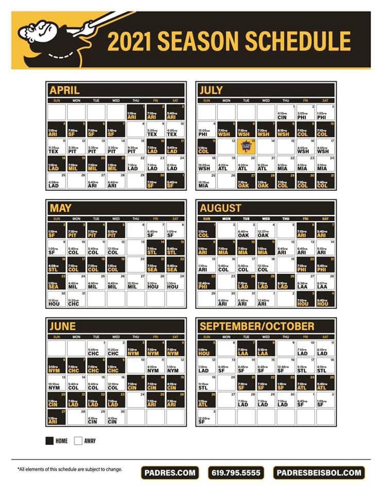 2021 Regular Season Schedule!!!! : r/Padres
