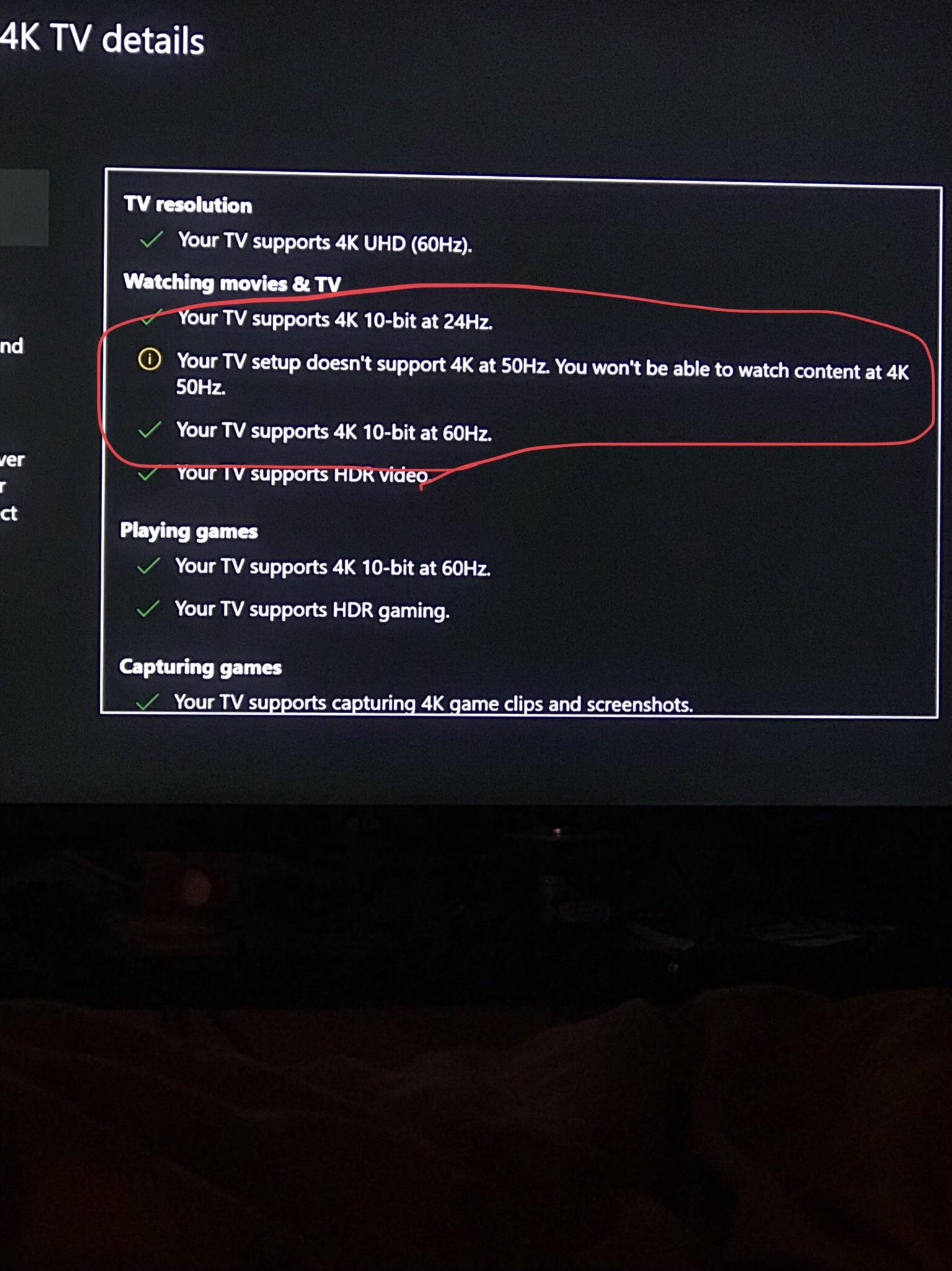 My Xbox one x says my 4K tv can’t support 4K at 50Hz, but can at 60Hz. Am I good? r/xboxone