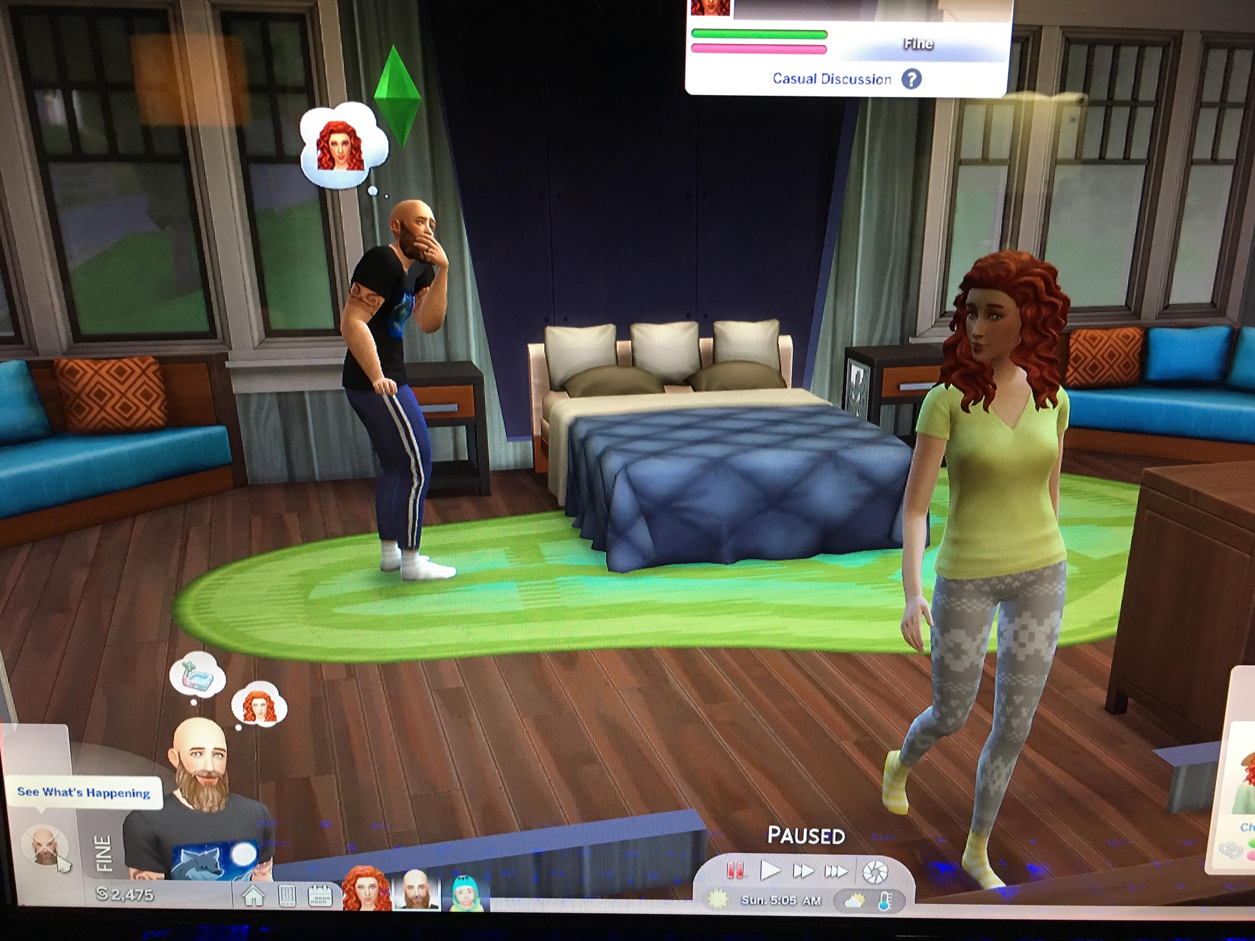 My sims husband keeps getting out of their bed to see what’s happening