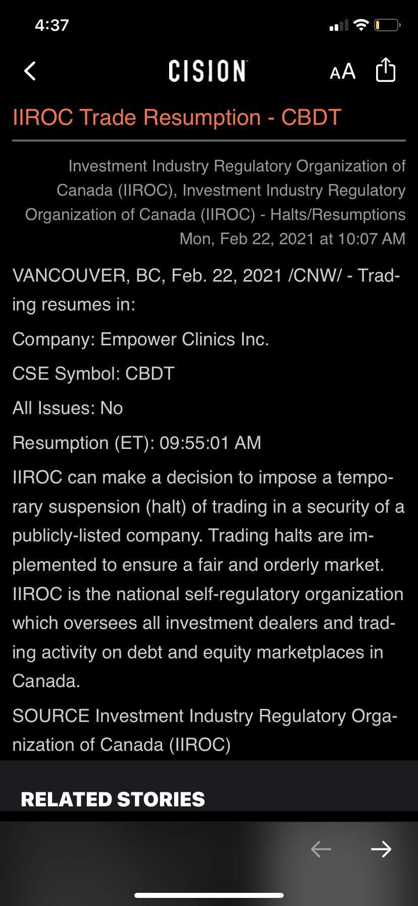 CBDT Halt, what does it mean? r/StockMarket