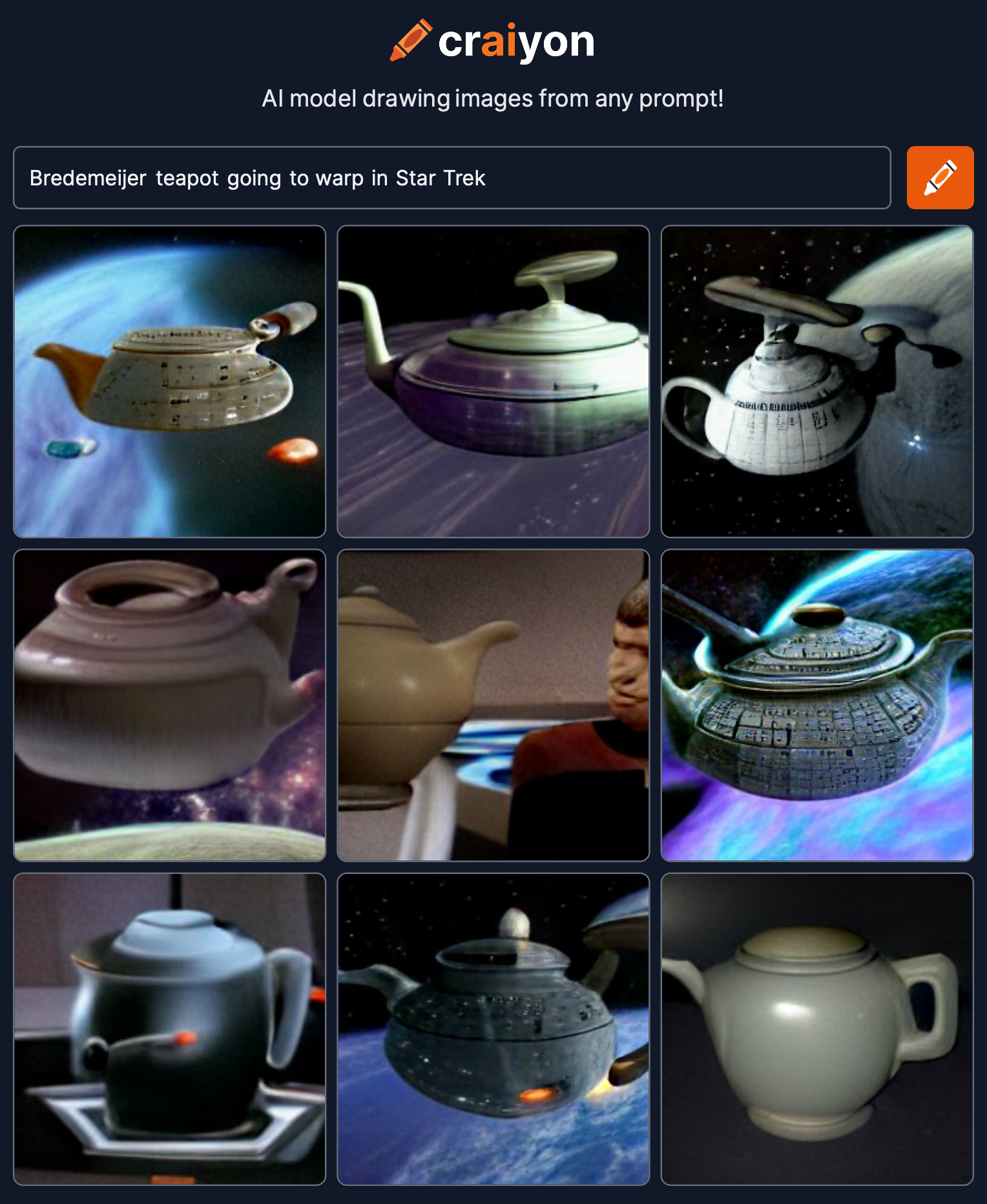 Bredemeijer teapot going to warp in Star Trek r/craiyon