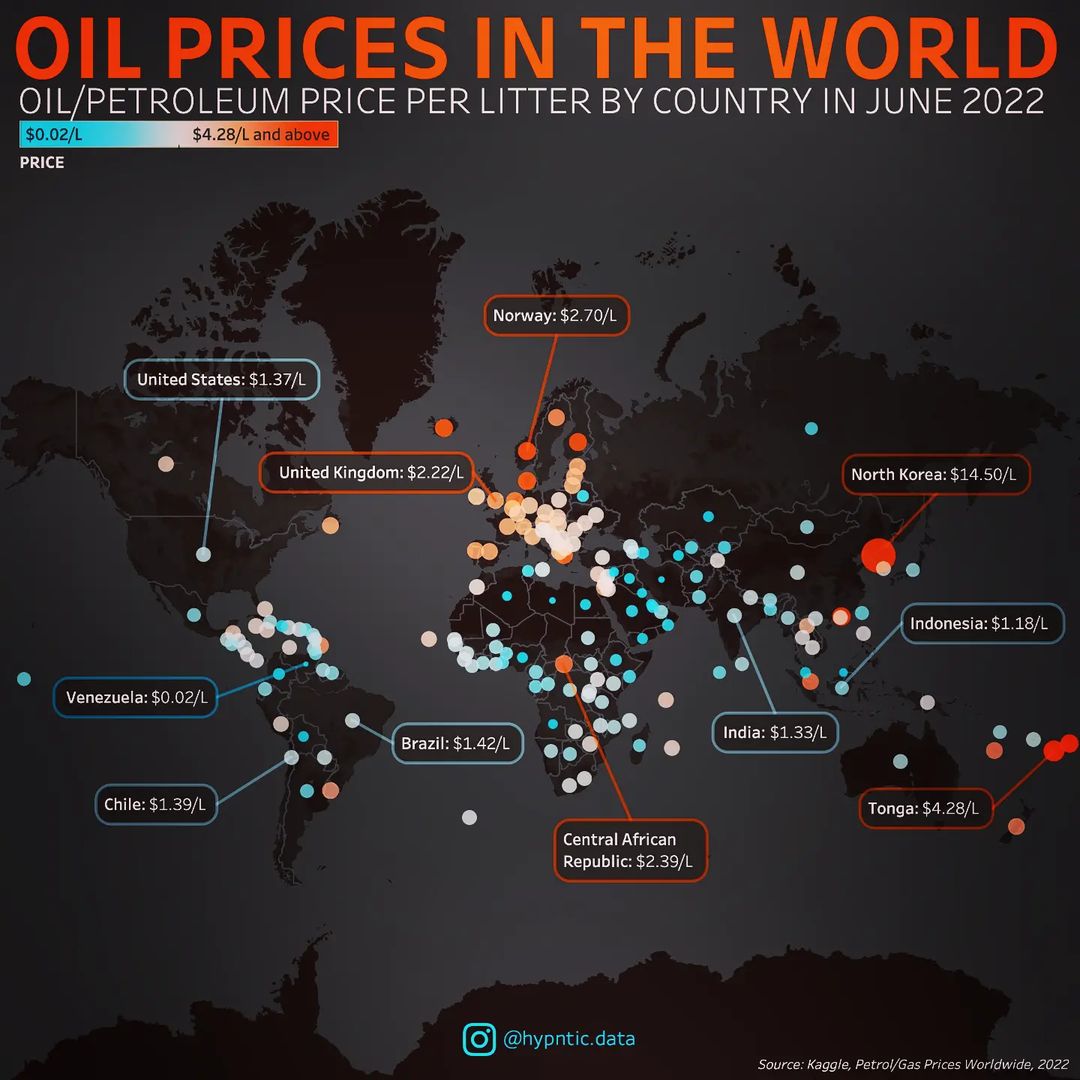 Oil prices in the world r/MapPorn
