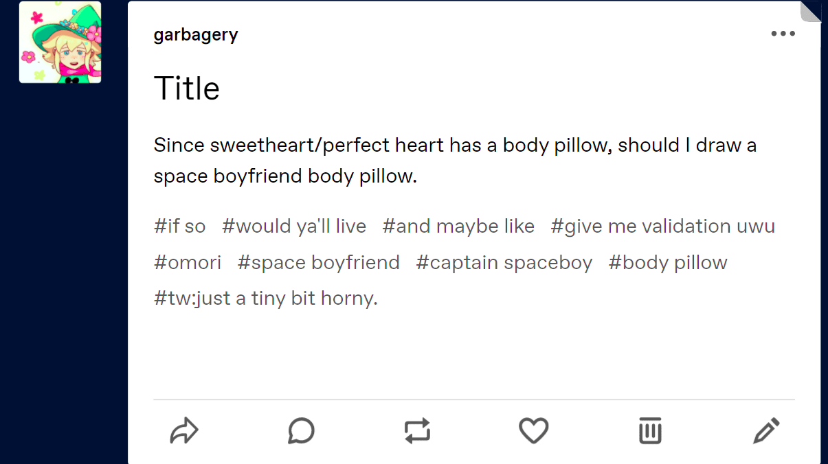 Would yall want a space boyfriend body pillow, Title text. r/OMORI