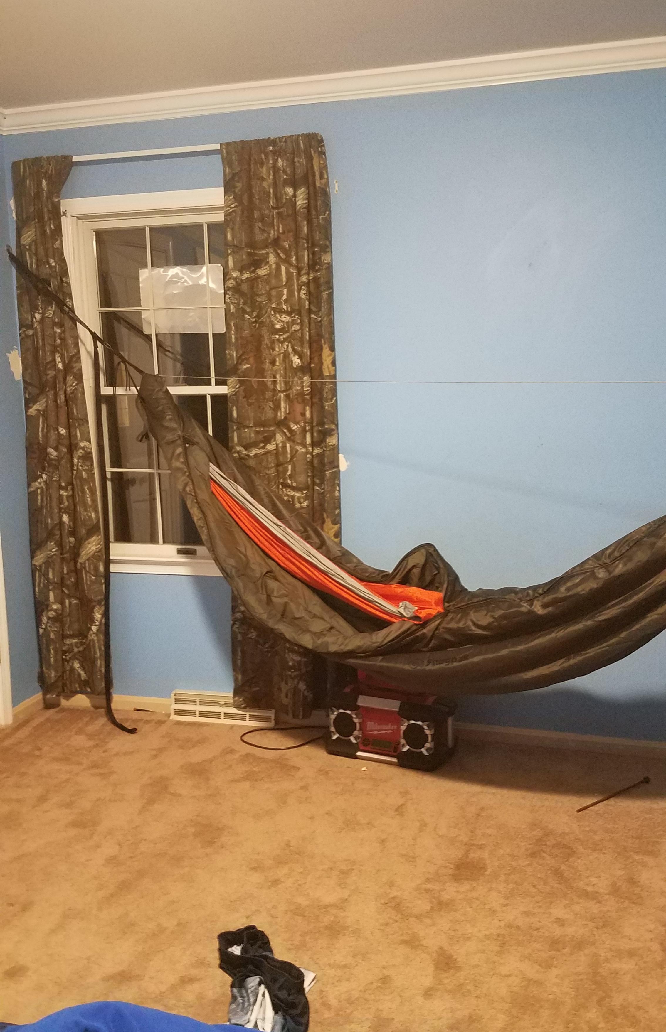 My son's bedroom hammock and Snugpak cocoon. hammockcamping