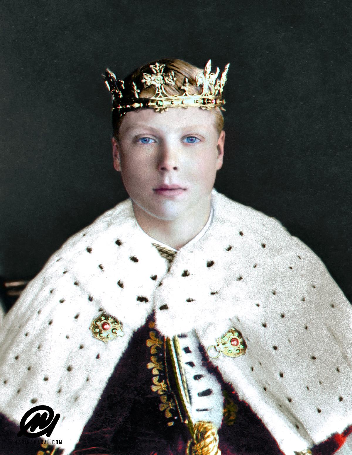 Prince Edward, later King Edward VIII, dressed in an ermine gown, 1911. r/Colorization