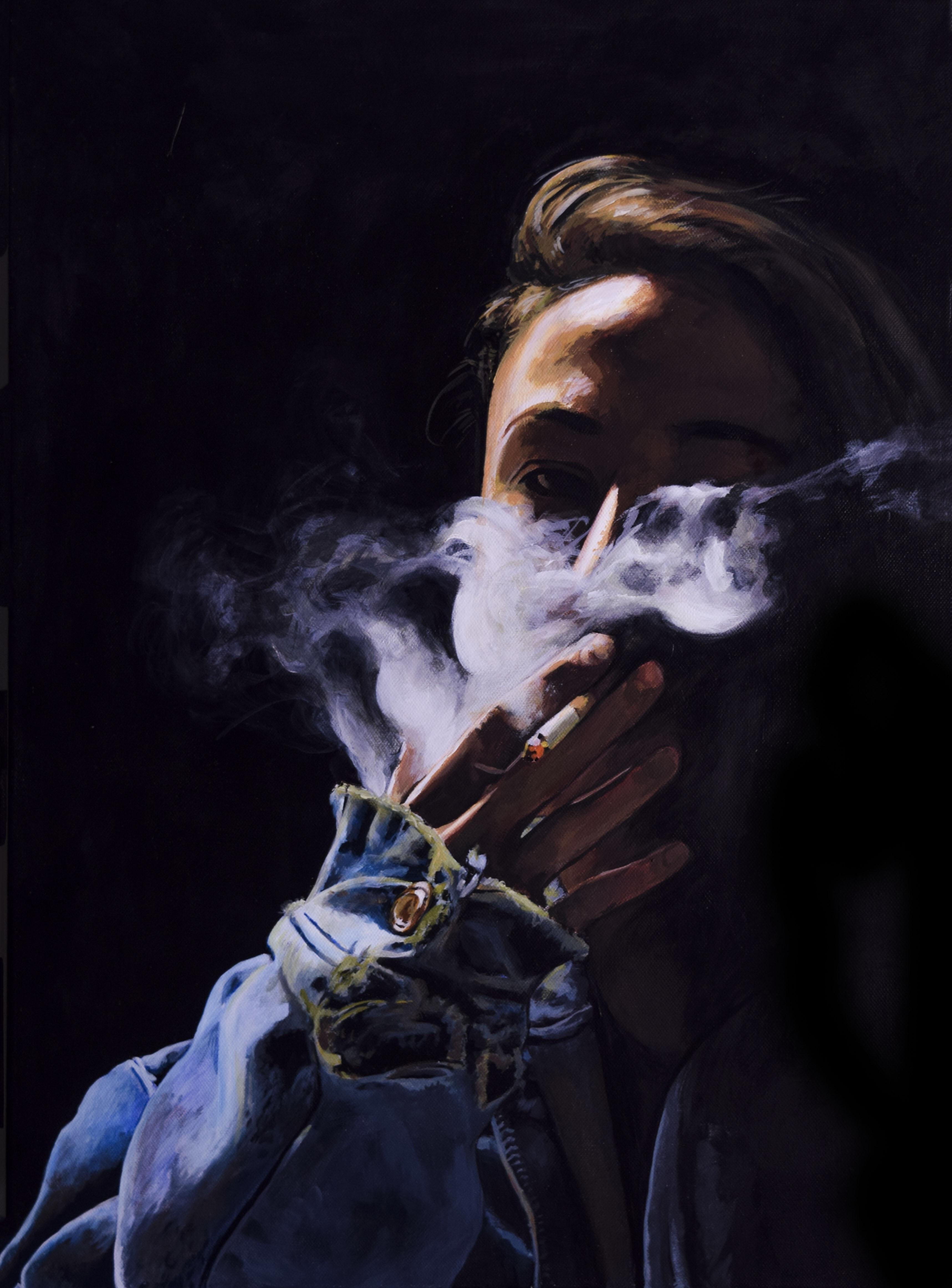 Painting of my friend Audrey, a smoke study, Acrylic 18x24 r/painting
