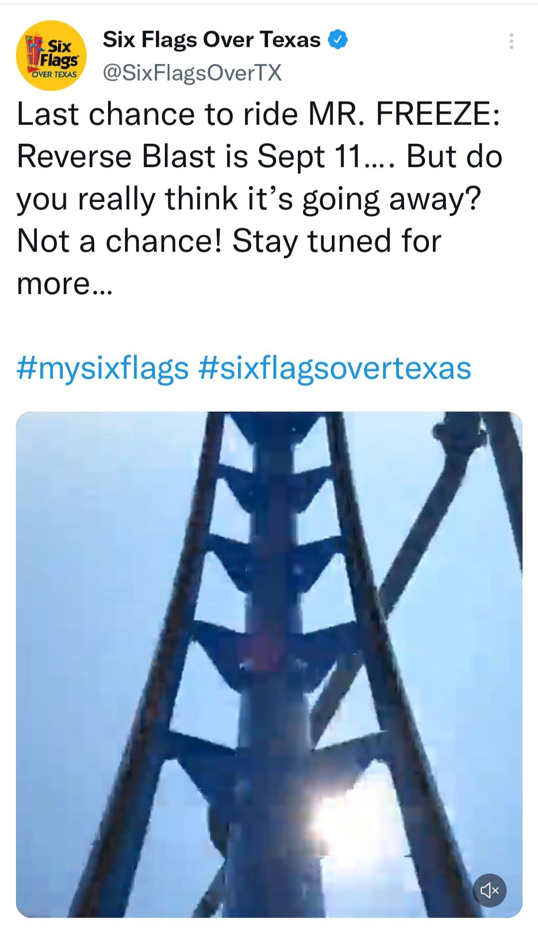 [Six Flags Over Texas] confirms that Mr. Freeze will be closing on