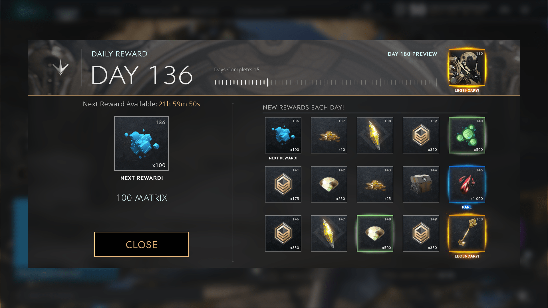 Daily Login 136 150 (One day behind) r/paragon