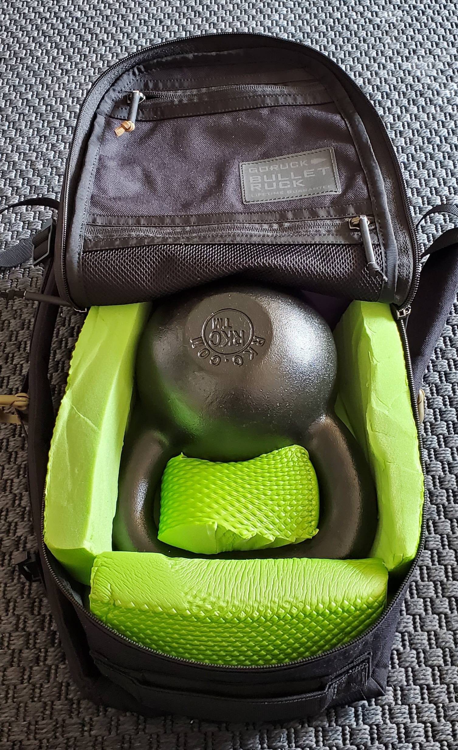 Have 16kg RKG kettlebell will travel with a GoRuck Bullet (still testing viability) r/kettlebell
