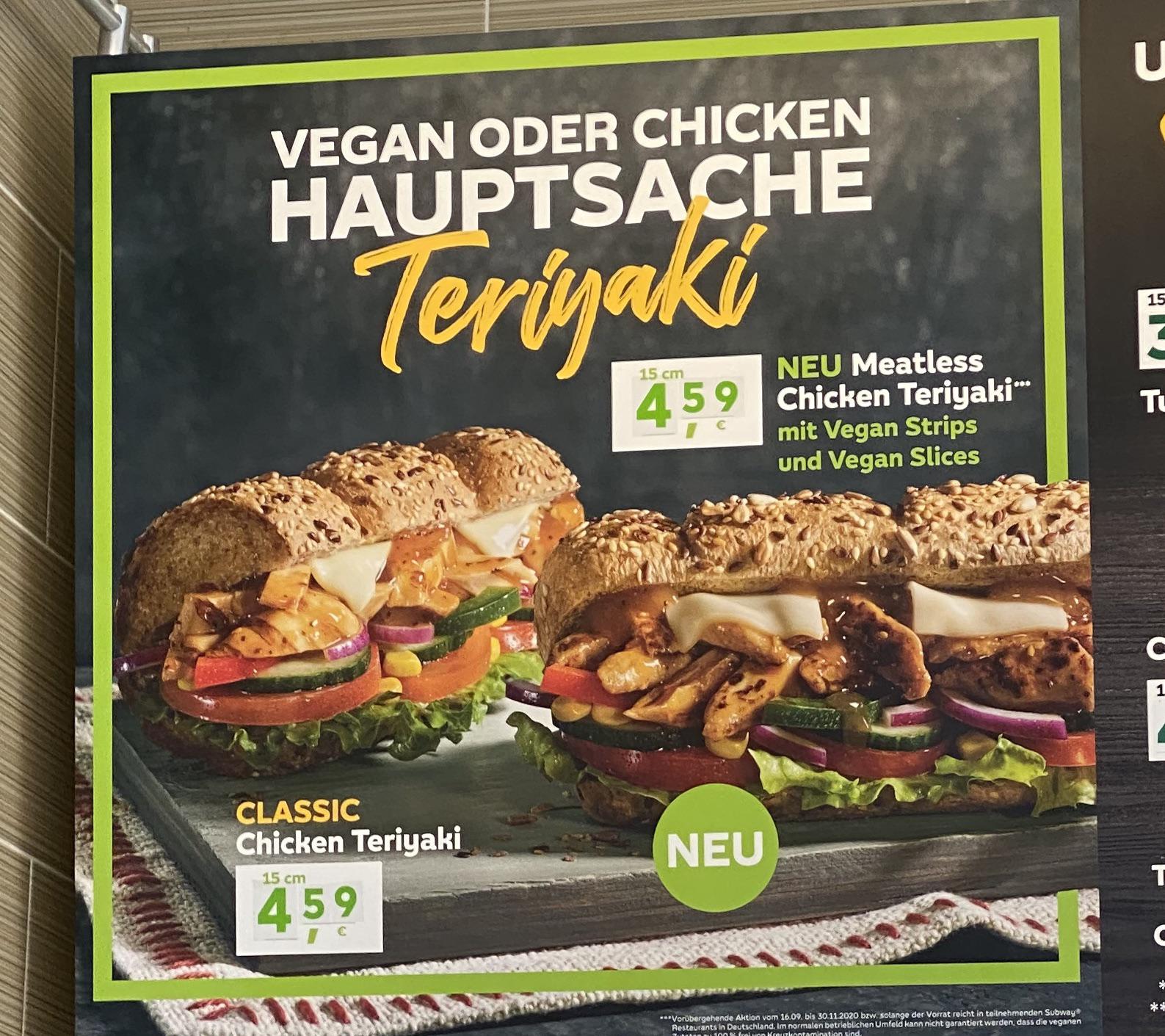 Subway Germany will soon serve vegan chicken teriyaki with vegan cheese