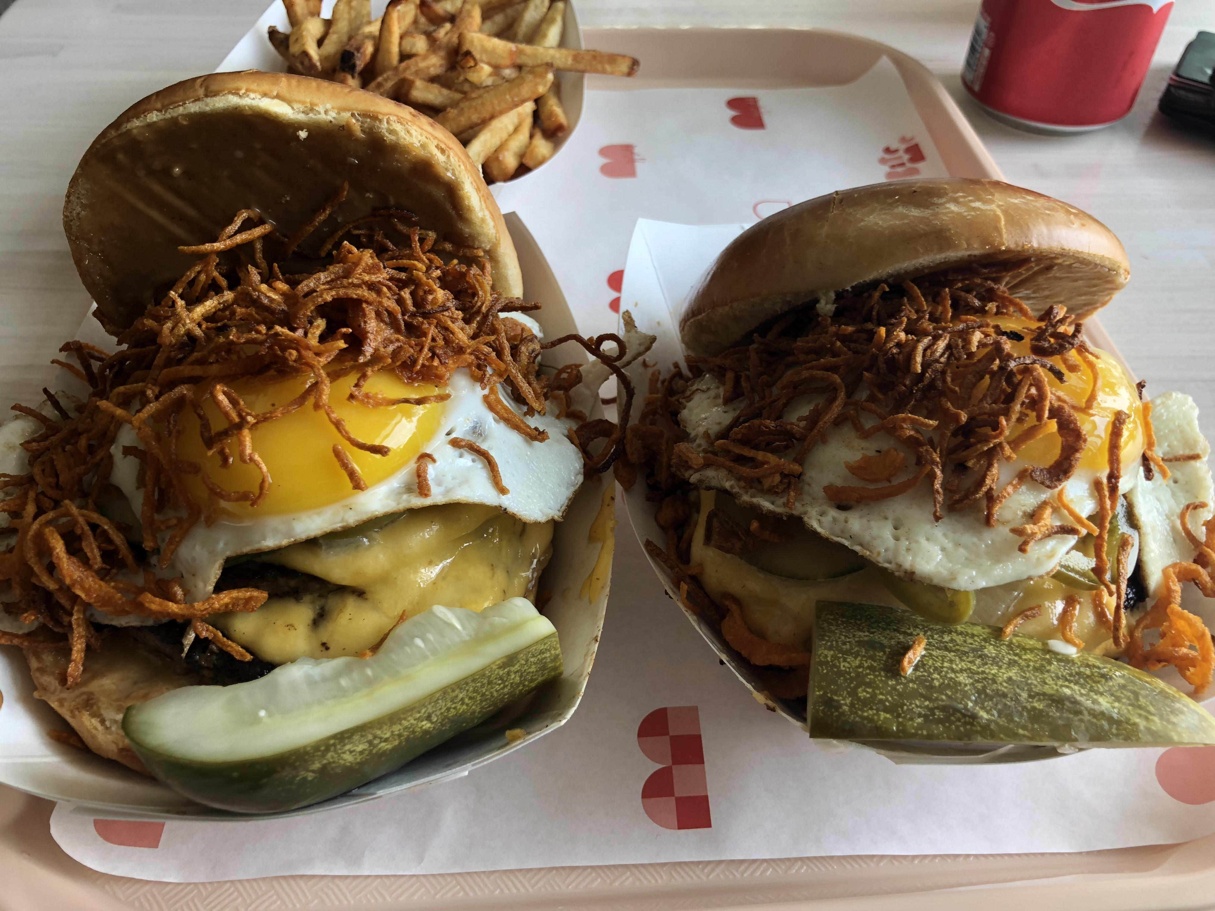 Two Mott burgers (double patty) from Mini Mott. Logan