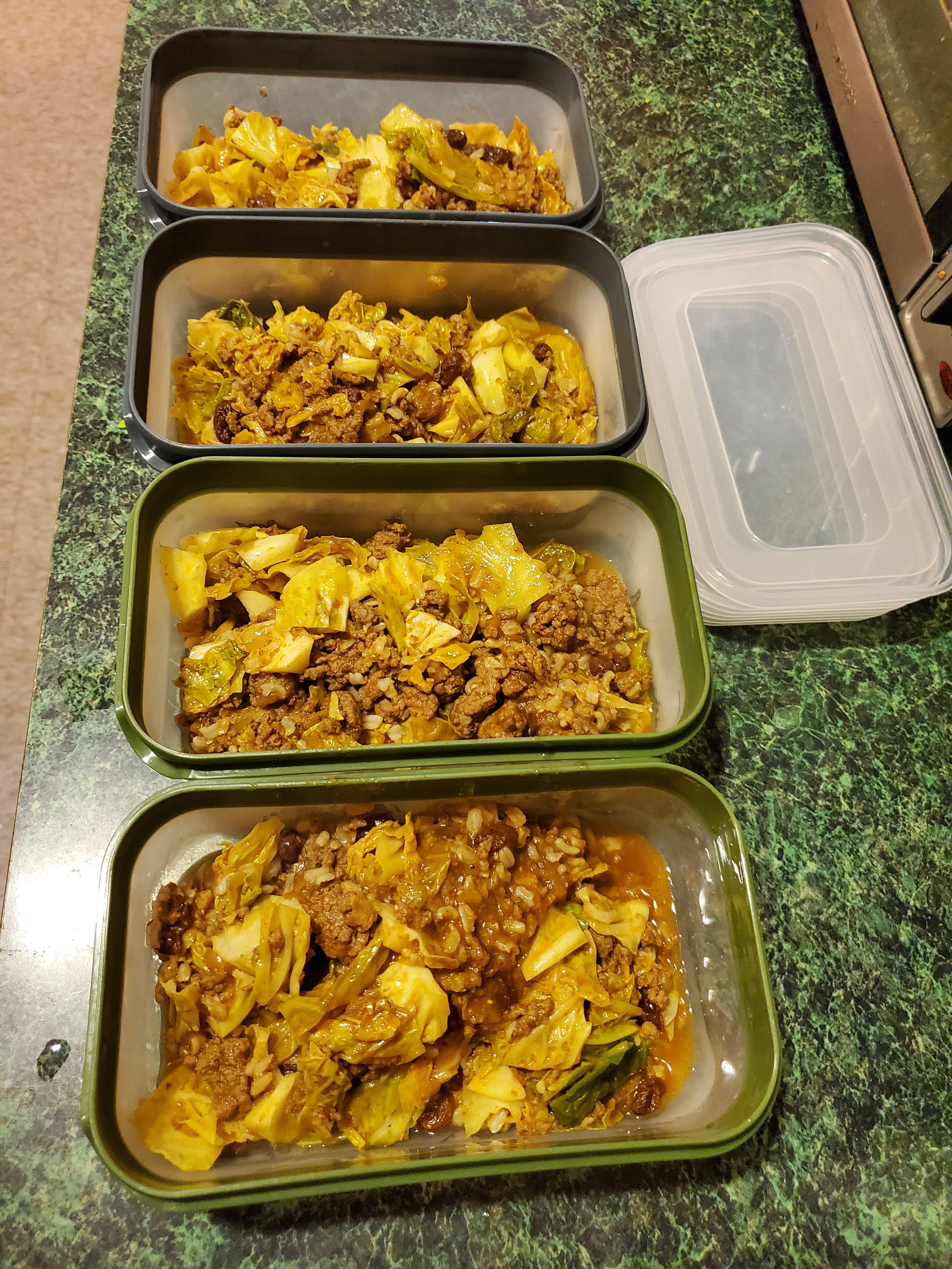 Unstuffed cabbage bowls. 350 calories per serving. Link to recipe in