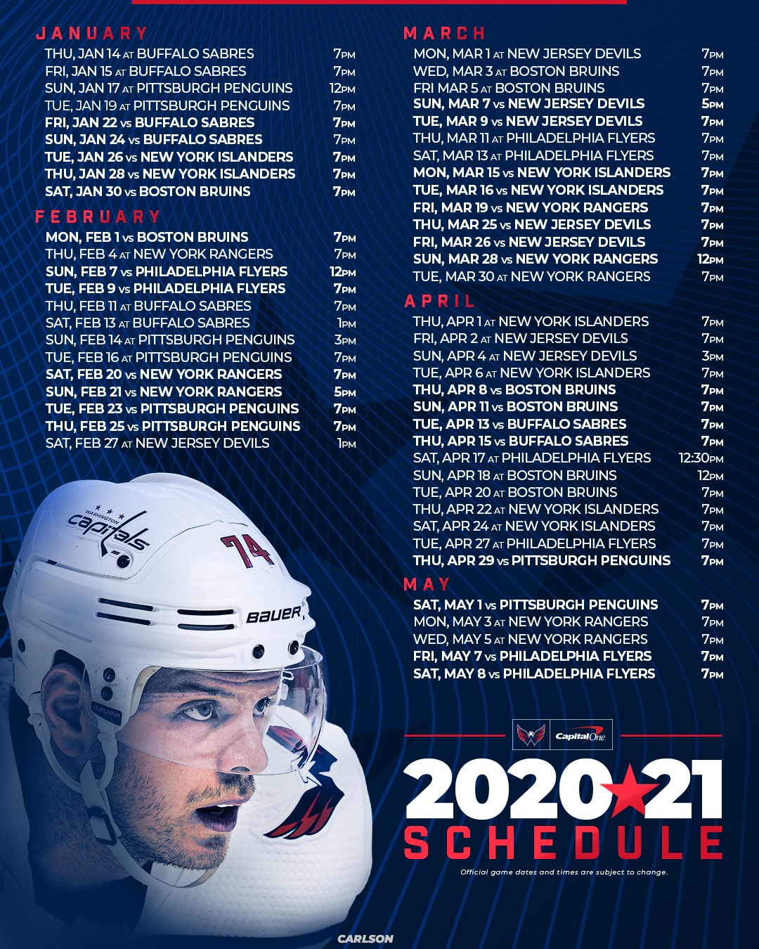 Complete 2021 schedule with start times r/caps