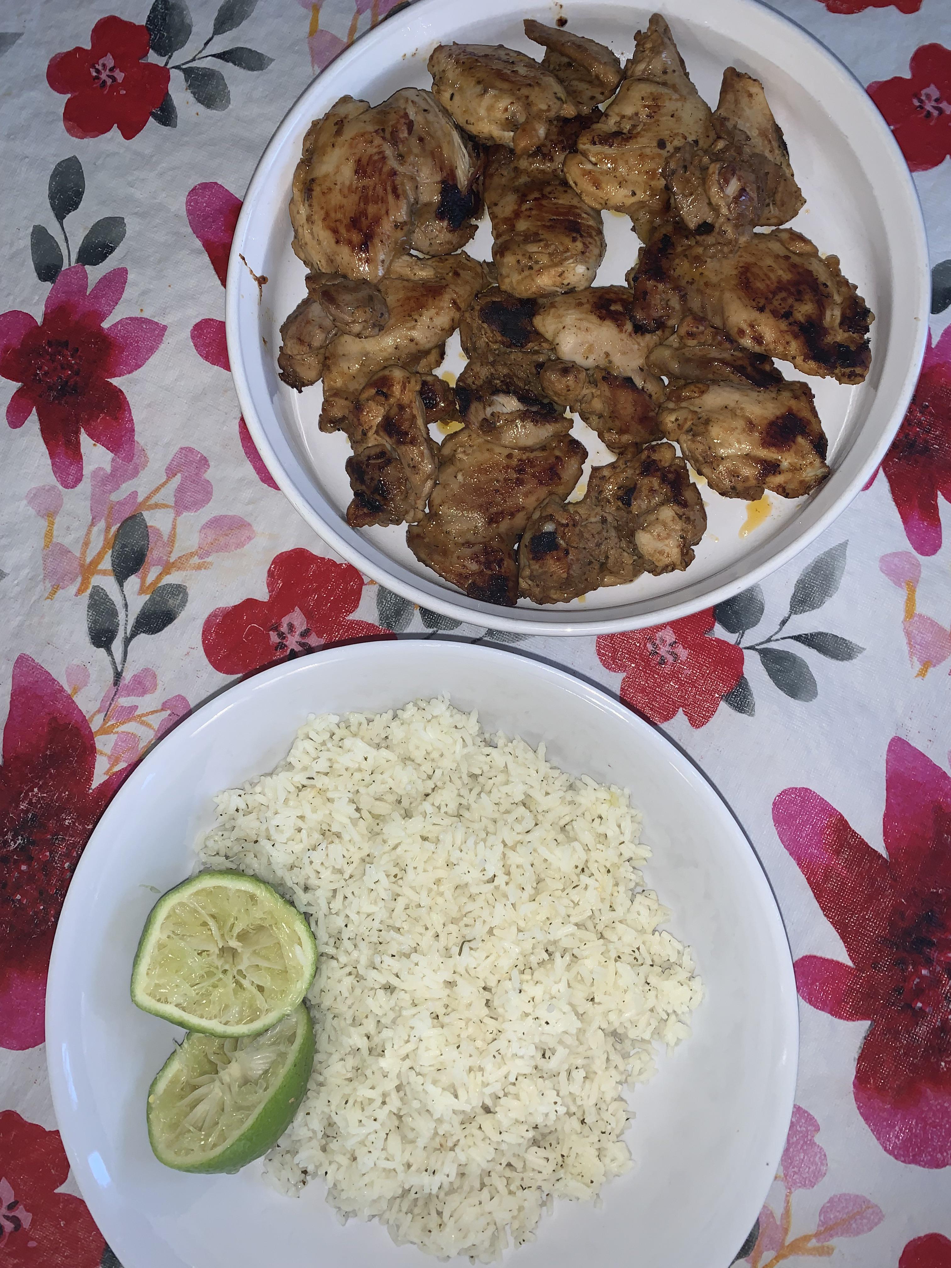 [homemade] cilantro lime rice and chicken thighs food