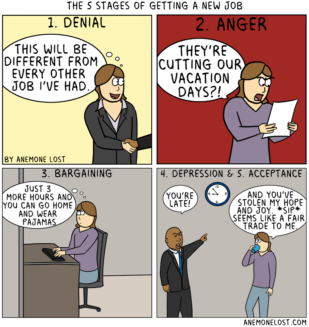 The 5 stages of getting a new job r/funny