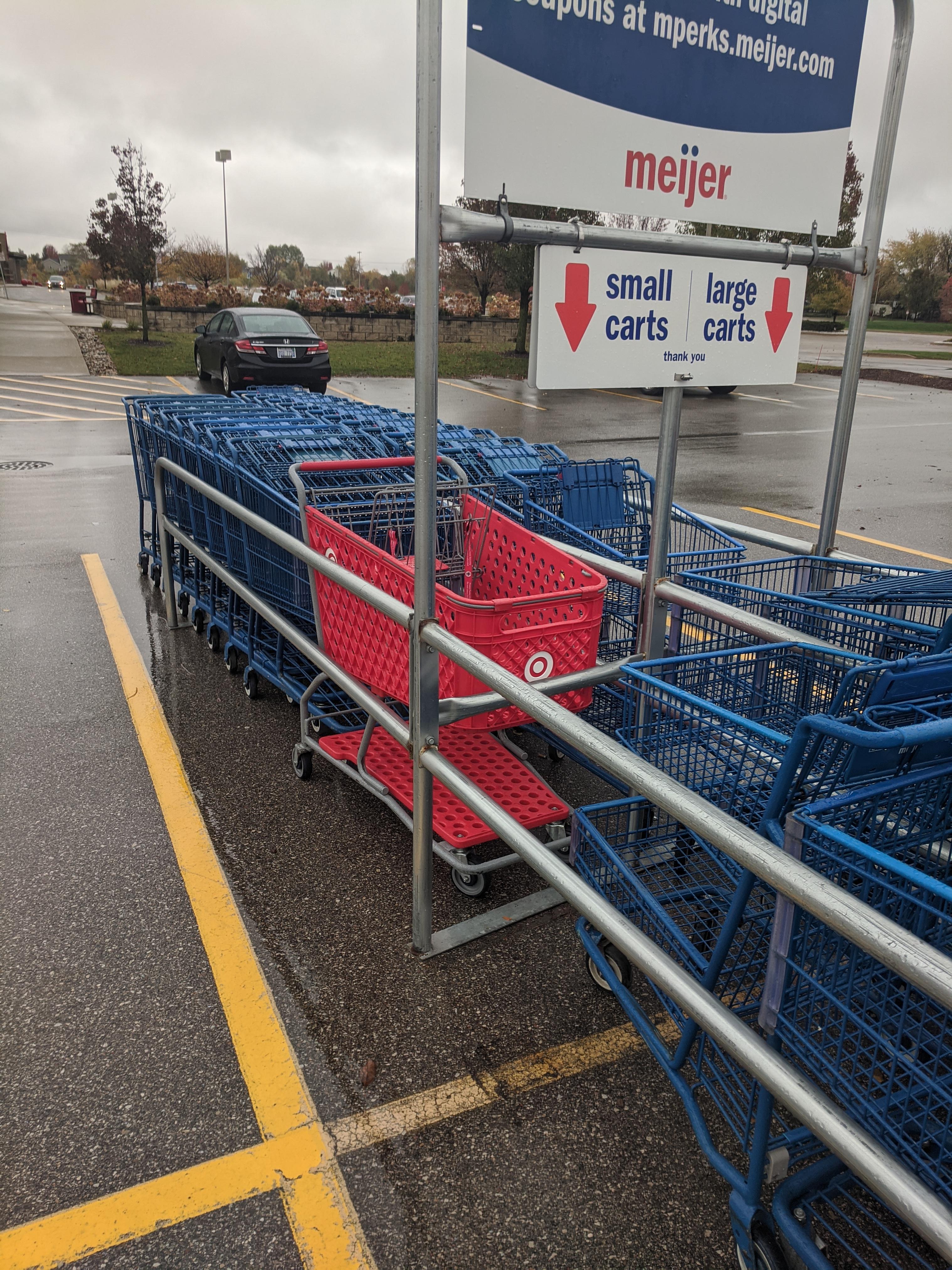 Someone put a shopping cart from the store across the street in our