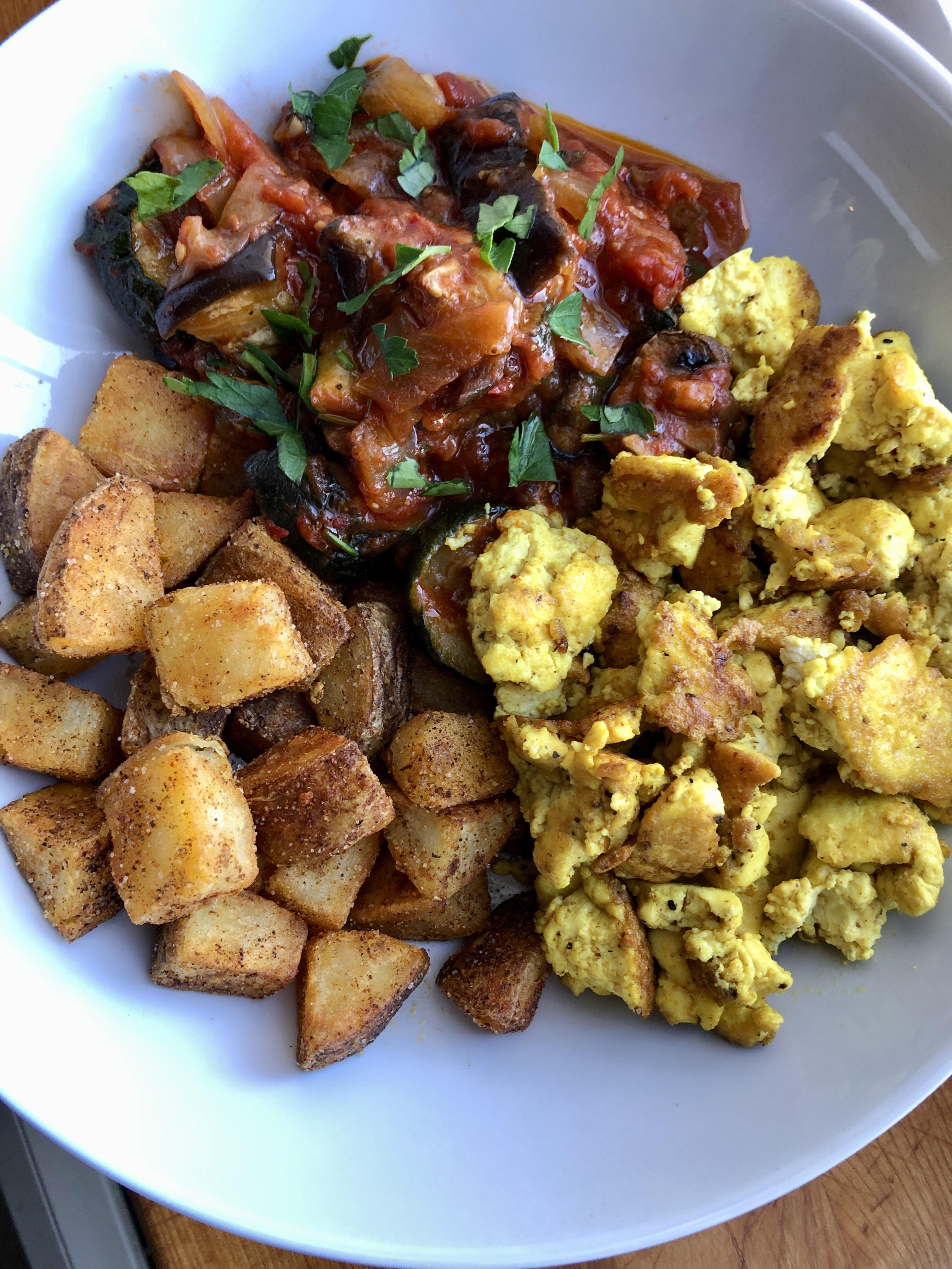 Ratatouille, Tofu Scramble, Fried Potatoes VeganFoodPorn