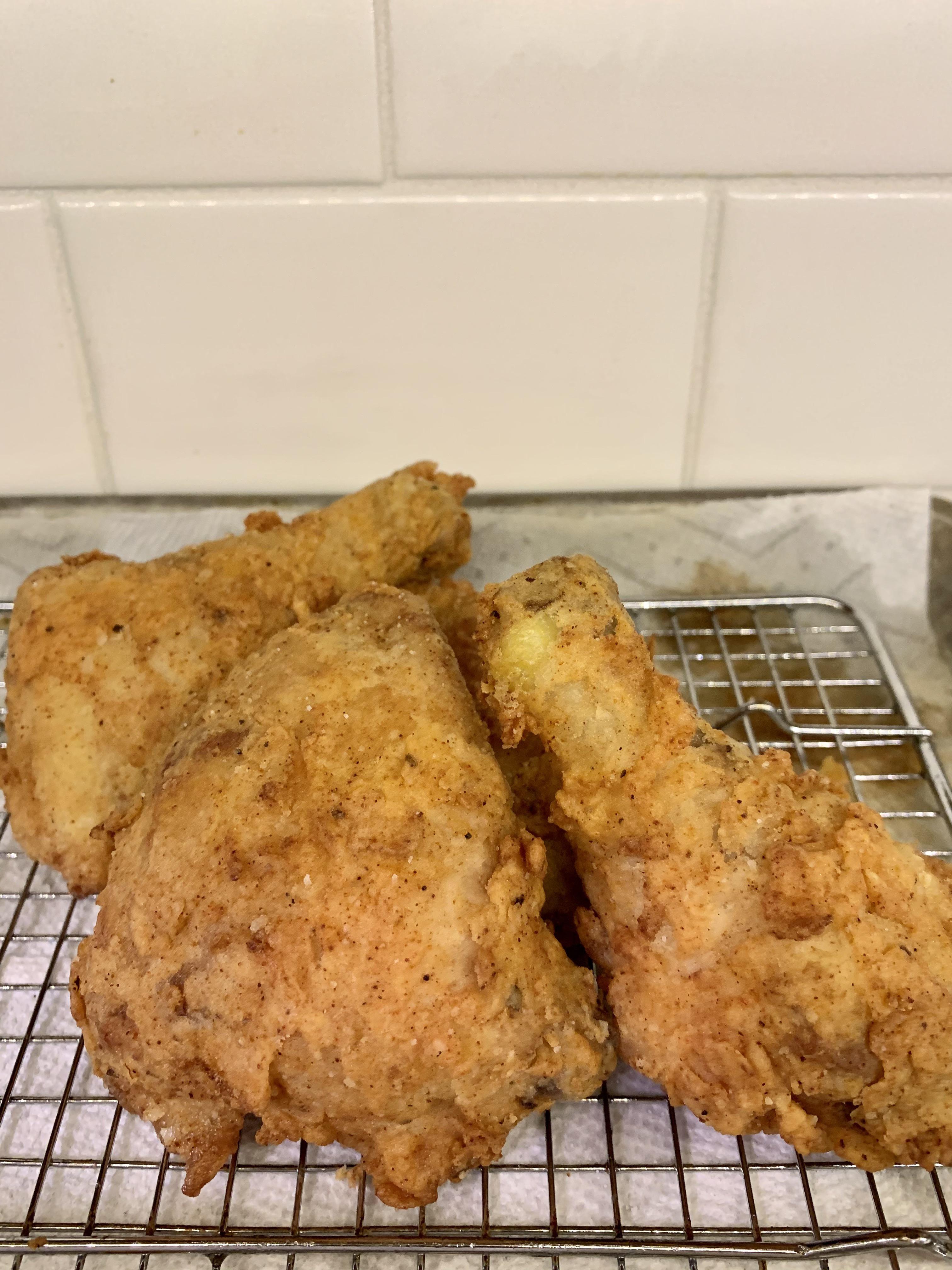 Sous Vide Fried Chicken. 155° for 3 hours, buttermilk, flour, fry for a