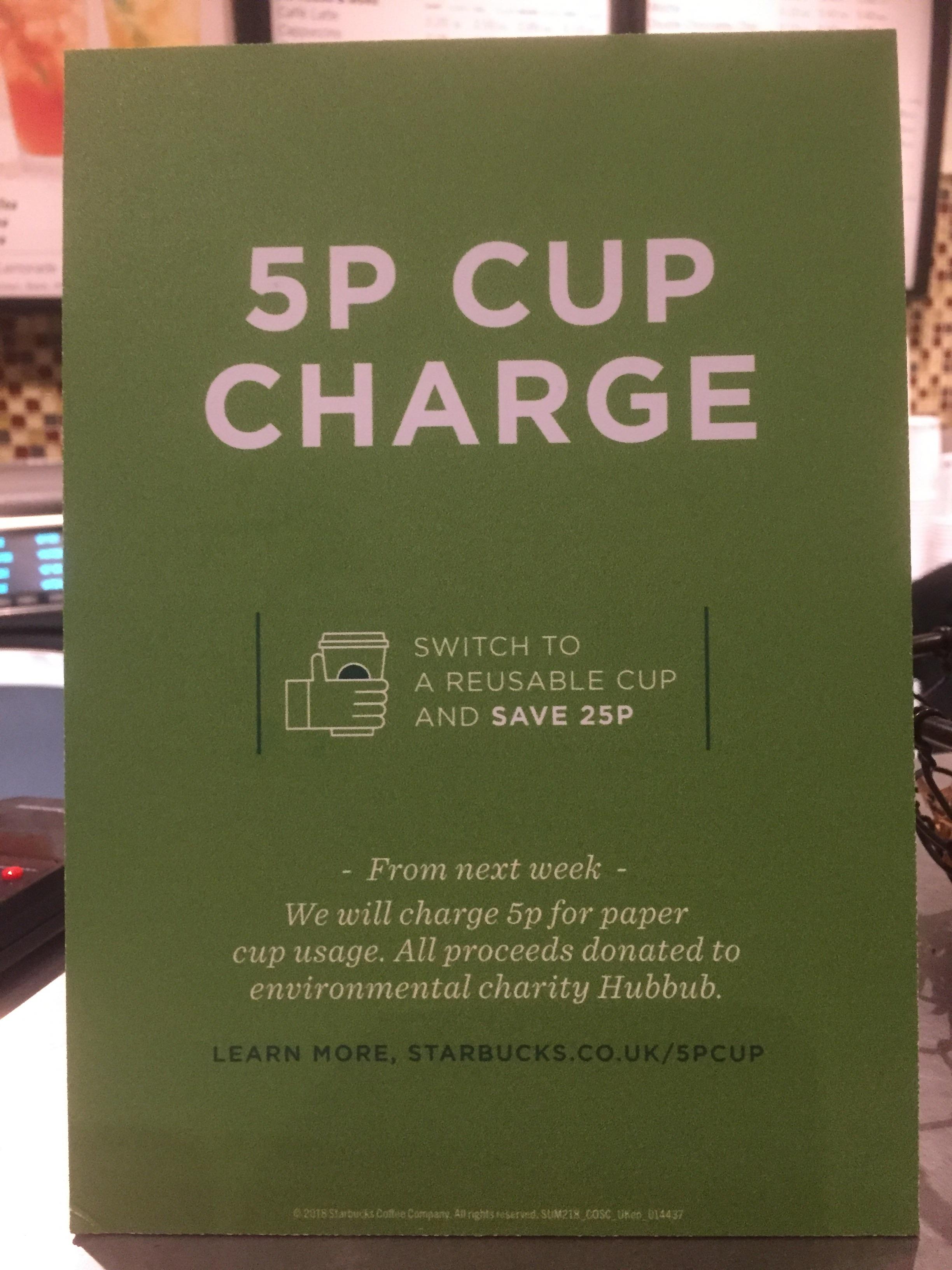 Starbucks have rolled out the disposable cup charge from London! Yay