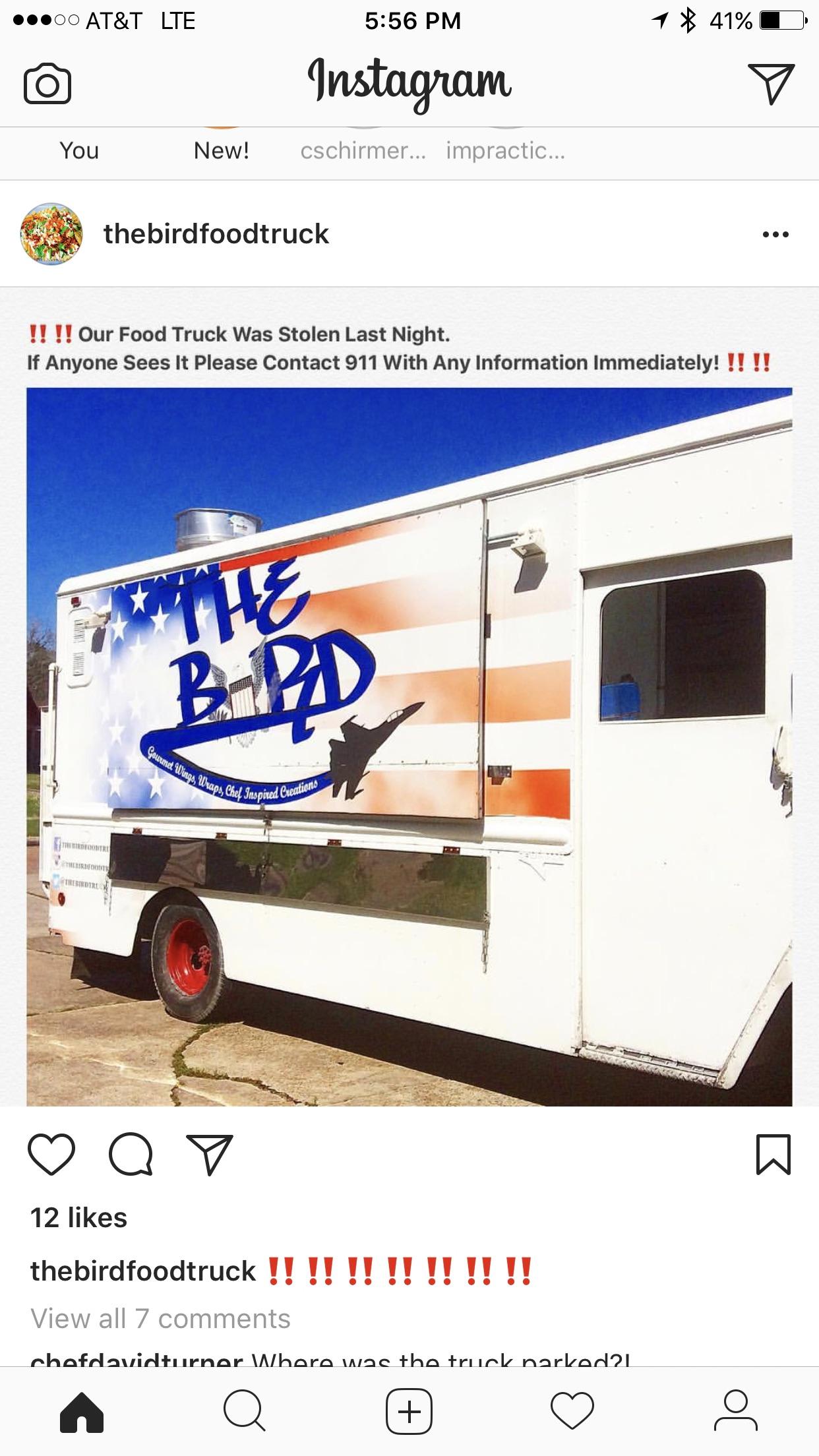 The Bird Food Truck Stolen r/houston