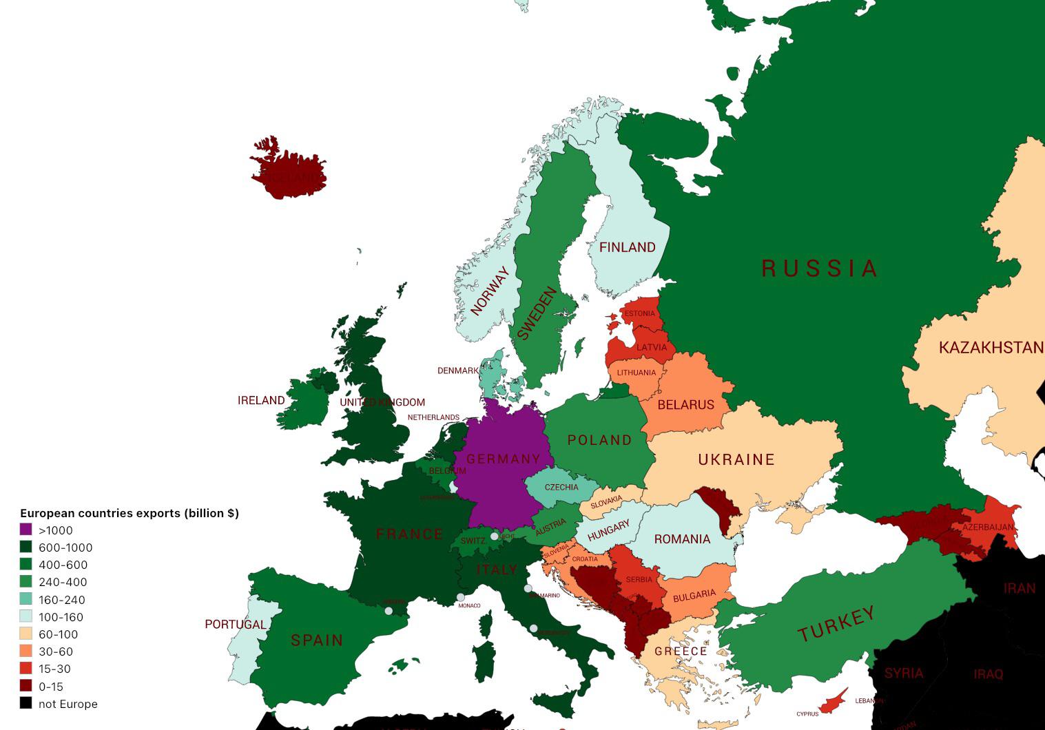 Map of European countries exports r/MapPorn
