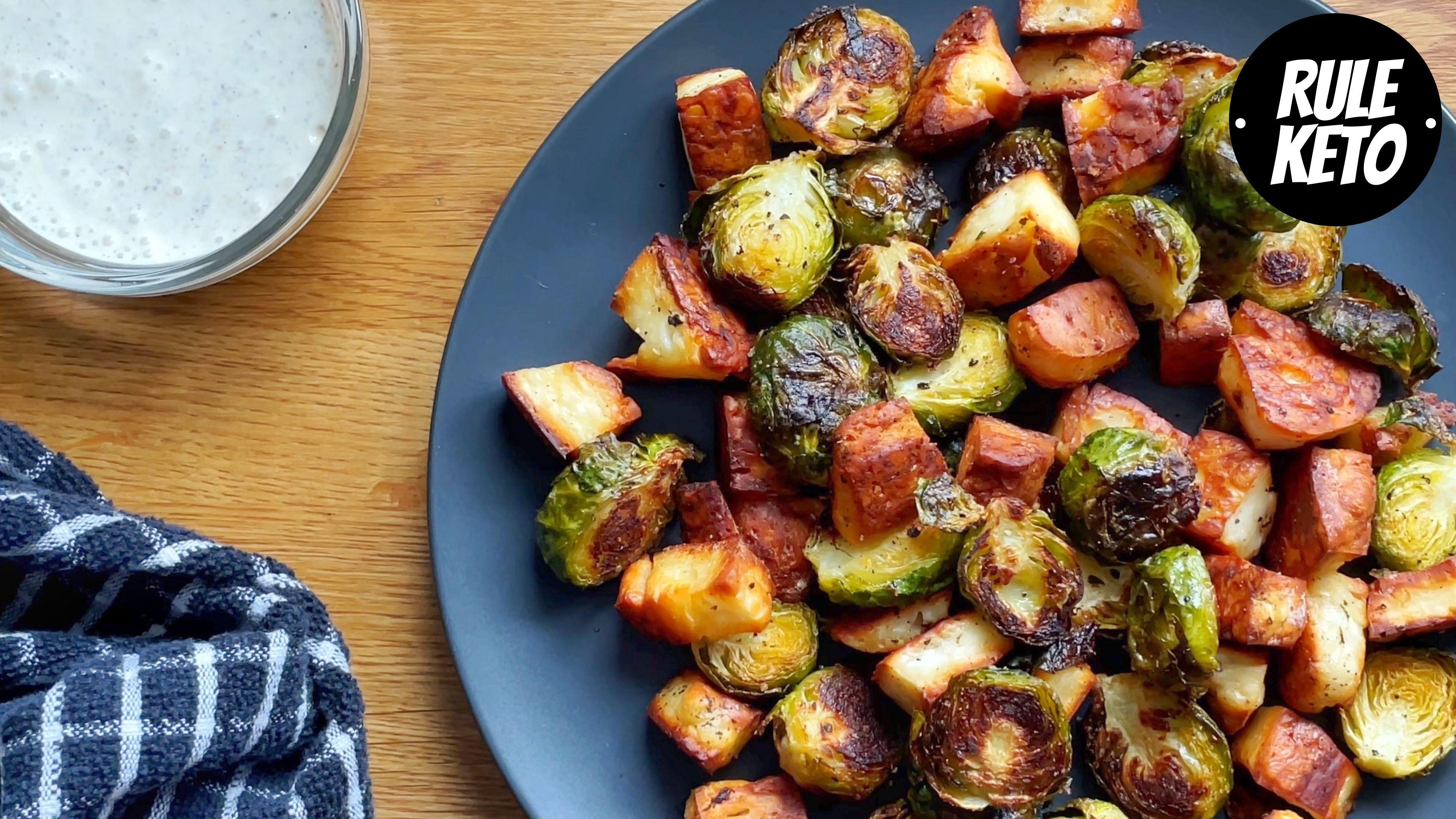 Keto Halloumi Brussels Sprouts With Mustard Cream Sauce r/ketorecipes