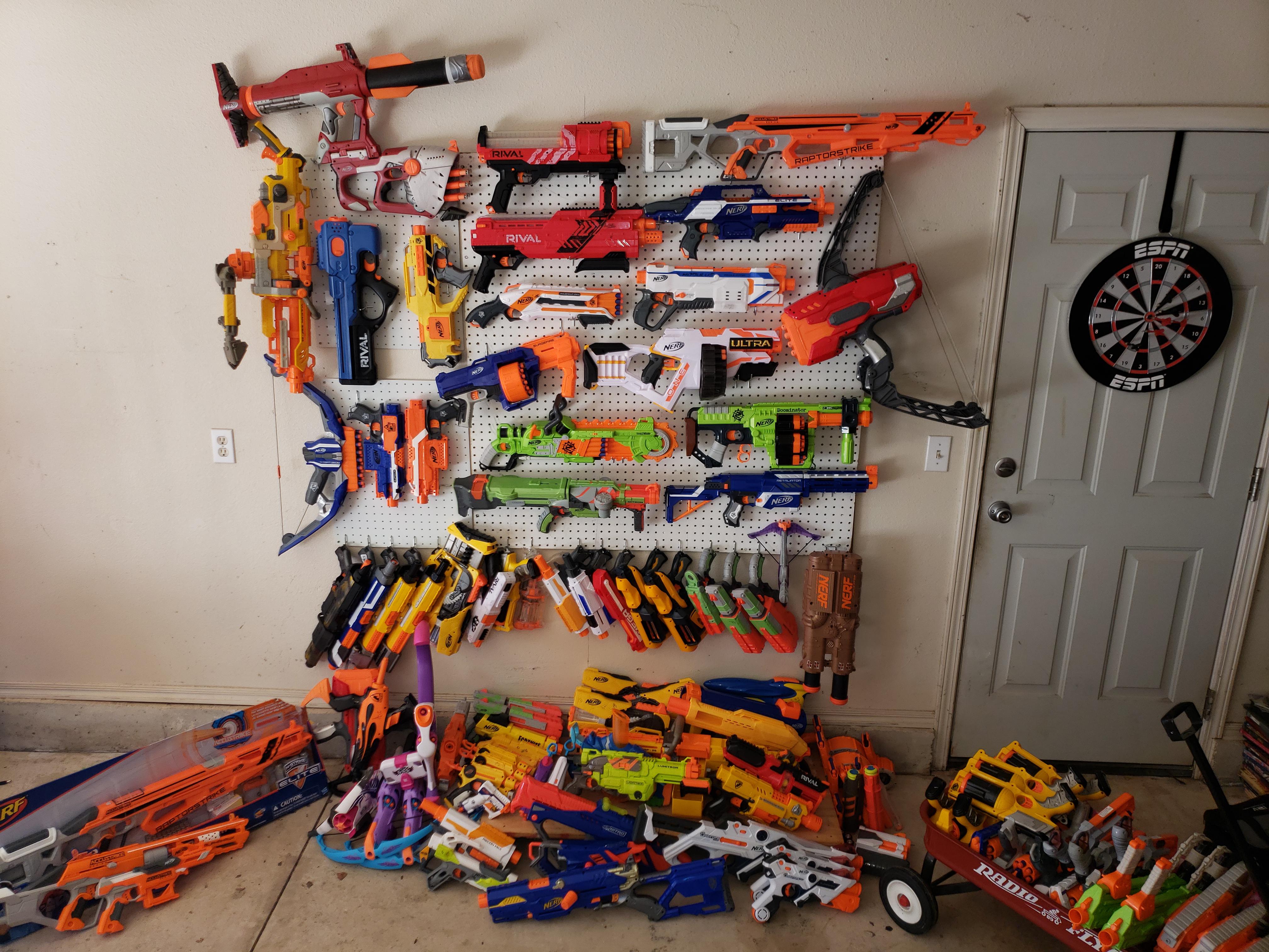 About a year of thift shopping Nerf guns, managed to get them all in a